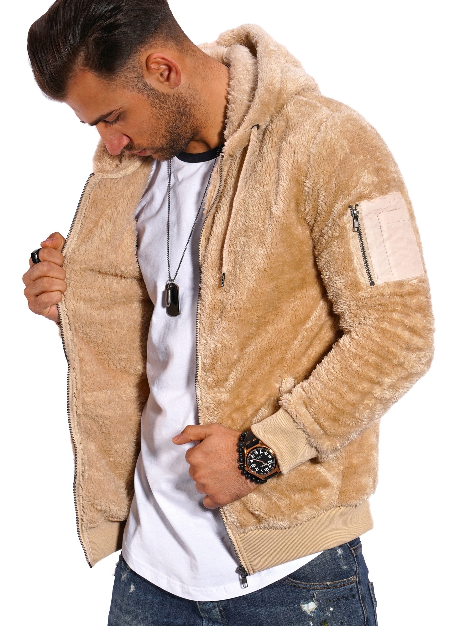 behype Sweatjacke "Teddy-Zip", aus weichem Teddyfleece