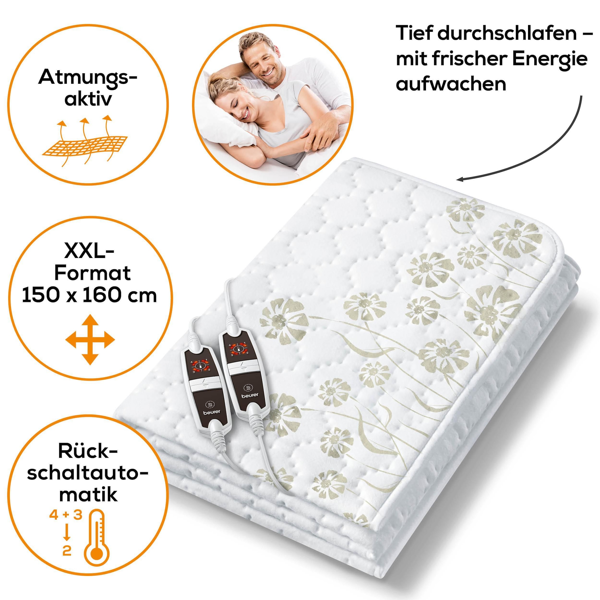 BEURER Doppel-Wärmebett »UB 68 XXL für zwei Personen, Wärme pro Seite separat steuerbar«, Maschinenwaschbar, 4 Temperaturstufen, mit Rückschaltautomatik