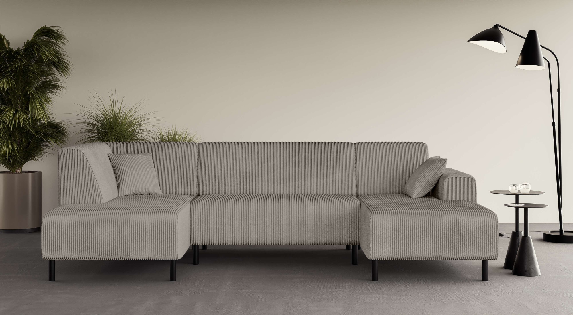OTTO home Wohnlandschaft "ARROS U-Form mit Wellenunterfederung, Maße B/T/H: 300/163/81 cm" incl. Zierkissen, mit Recamiere links/rechts bestellbar, auch in Cord