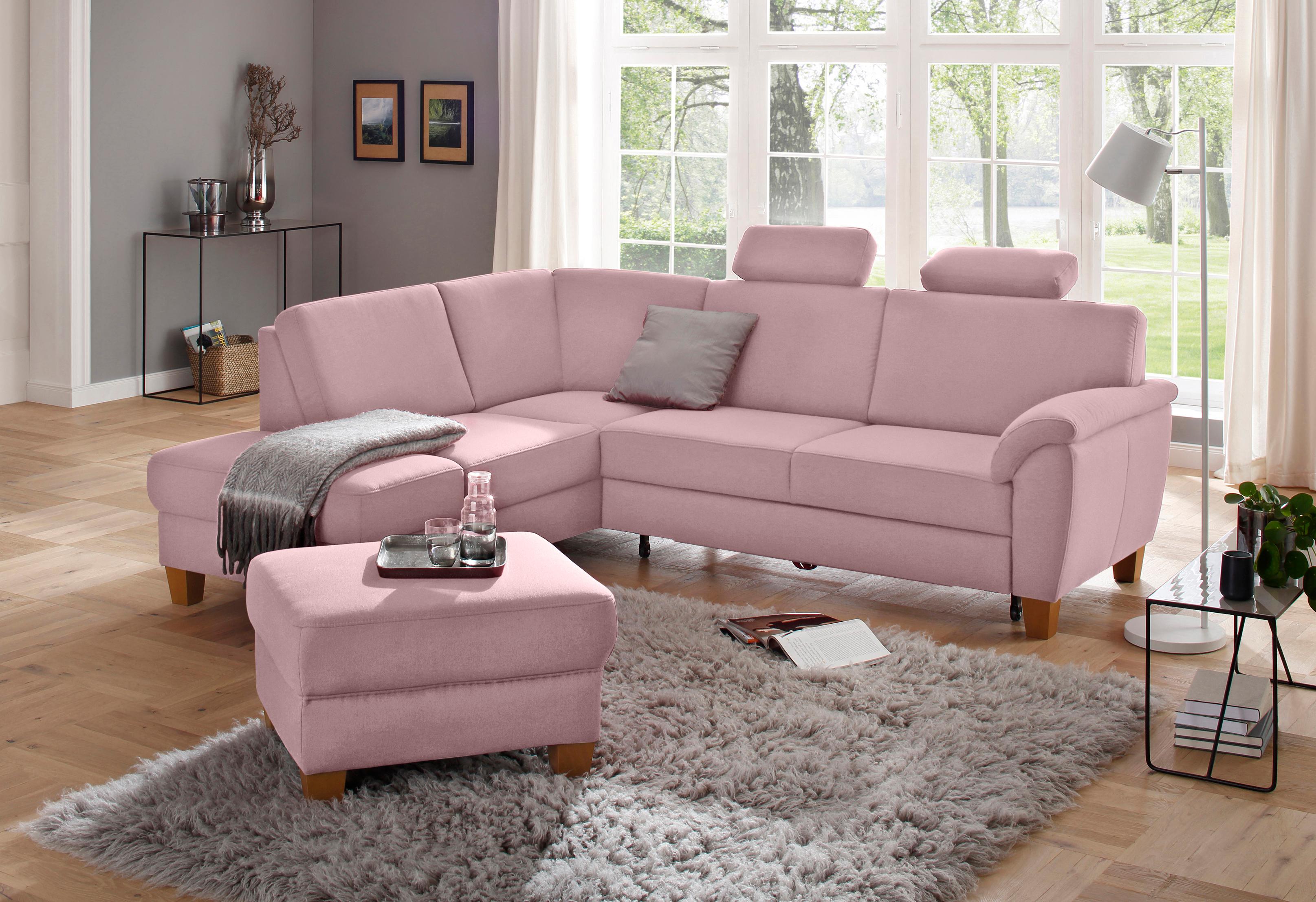 OTTO home Ecksofa "Alta L-Form" mit Federkern und Kontrastnaht, Füße Buche eichefarben