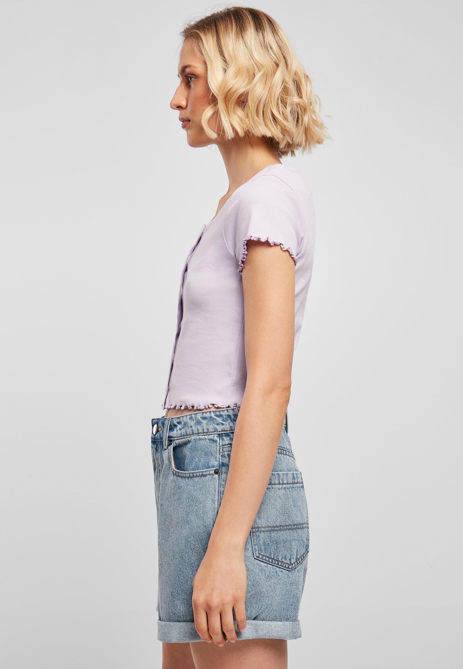 URBAN CLASSICS Kurzarmshirt »Urban Classics Damen Ladies Cropped Button Up Rib Tee«, (1 tlg.)