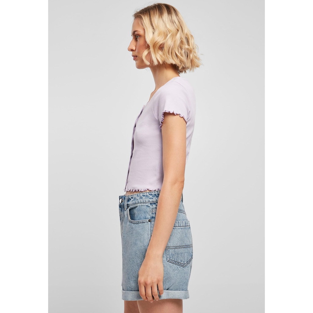 URBAN CLASSICS Kurzarmshirt »Urban Classics Damen Ladies Cropped Button Up Rib Tee«, (1 tlg.)