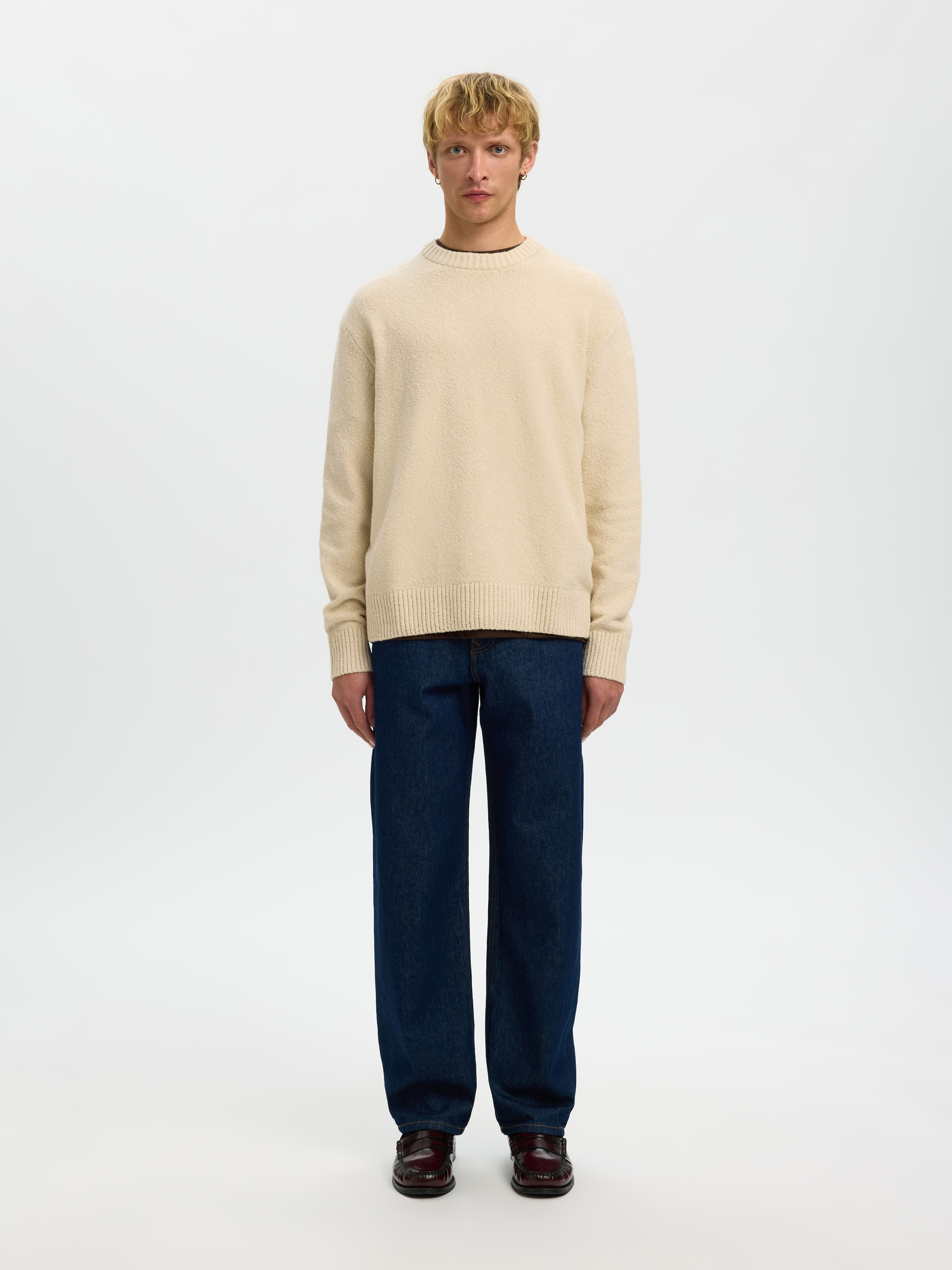 SELECTED Rundhalspullover »SLMALEX LS KNIT CREW NECK NOOS« Baumwollmischung, relaxed fit