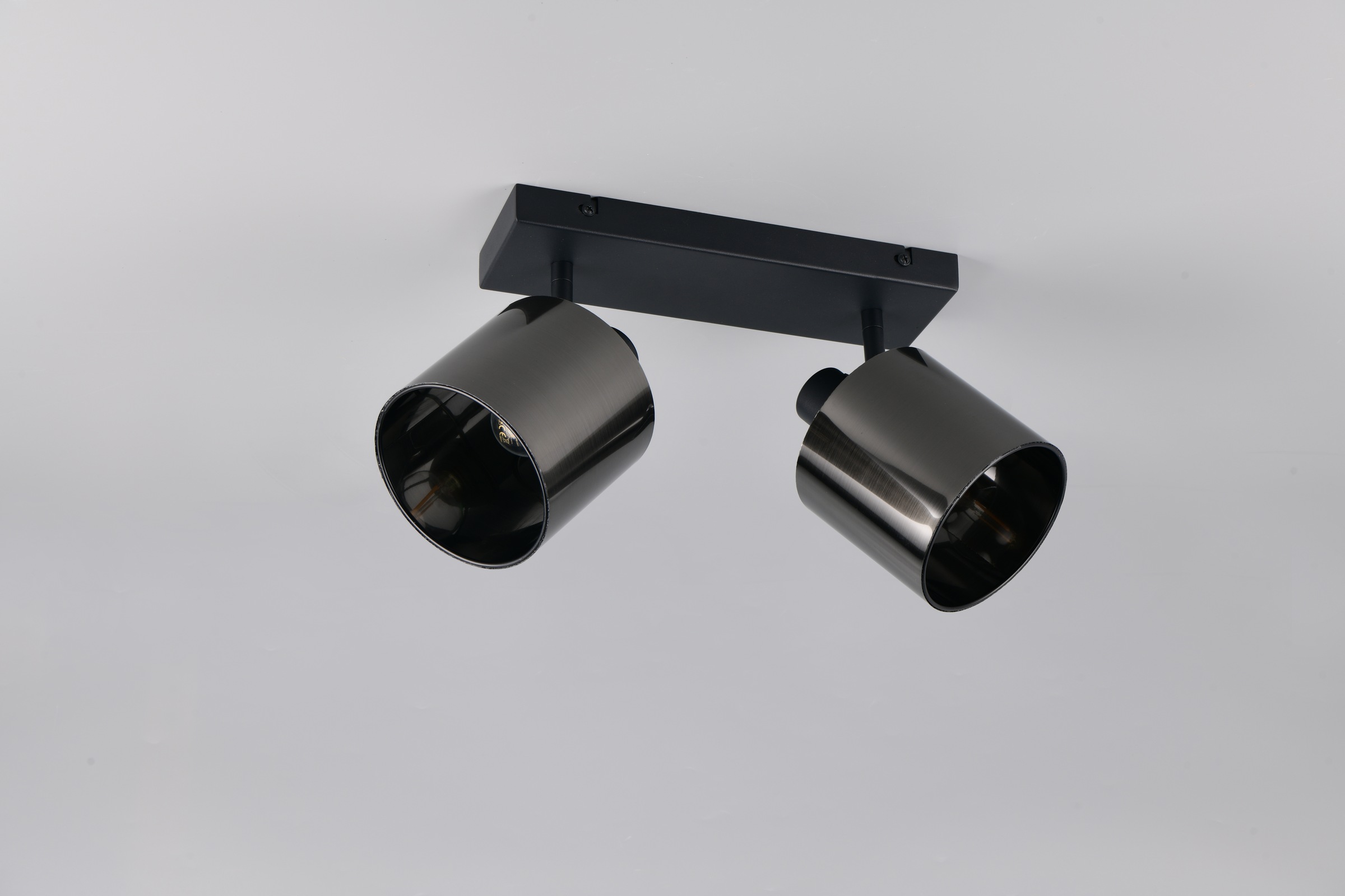 REALITY Leuchten Deckenstrahler »JASON, Deckenspot 2-flammig exkl 2x E14 max 10W, 36x22x12 cm (B/H/T)« E14 1 Stk. warmweiß - kaltweiß 2 verstellbare Strahler, Metall schwarz, Lampenschirm rauchgrau