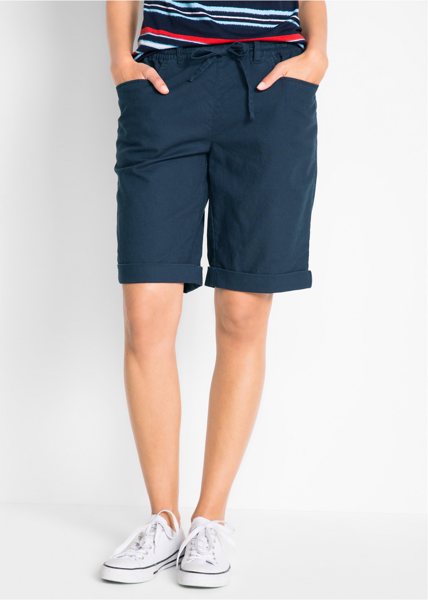 bonprix Bermudas im sommerlichen Leinen-Mix, mit elastischer Bund mit Bindeband