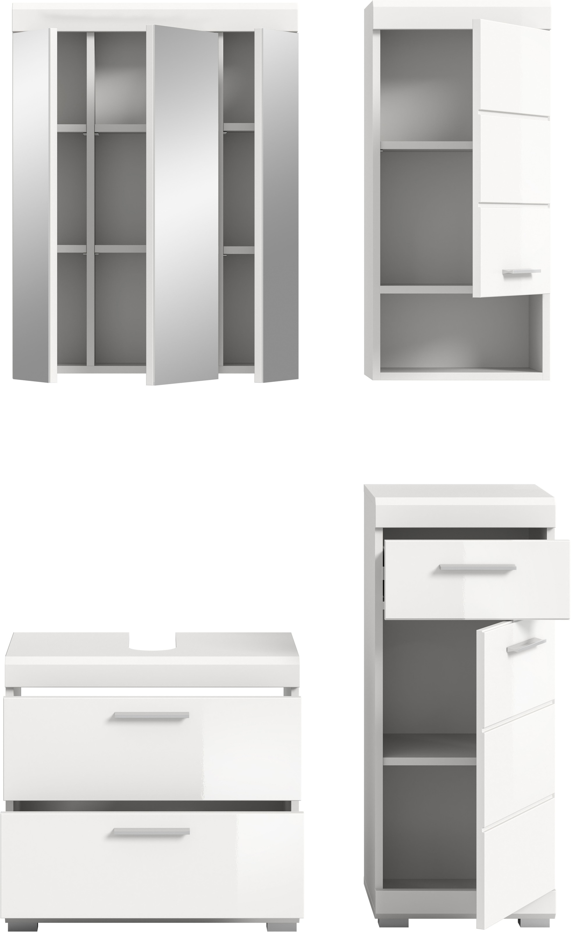 INOSIGN Badmöbel-Set »Siena, 4 teilig, bestehend aus:«, (Set), Waschbeckenunterschrank, Spiegelschrank, Unterschrank, Hängeschrank
