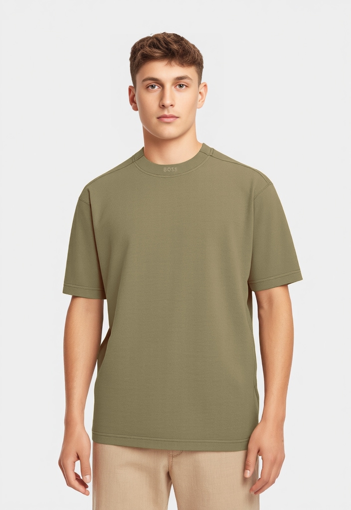 BOSS ORANGE T-Shirt "Te Dye Relaxed Fit" 100% Cotton Jersey Mock Neck Logo Centered