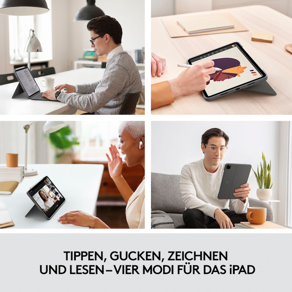 Logitech iPad-Tastatur »Combo Touch iPad Pro 11 Zoll«, (ausklappbare Füße-Multimedia-Tasten)