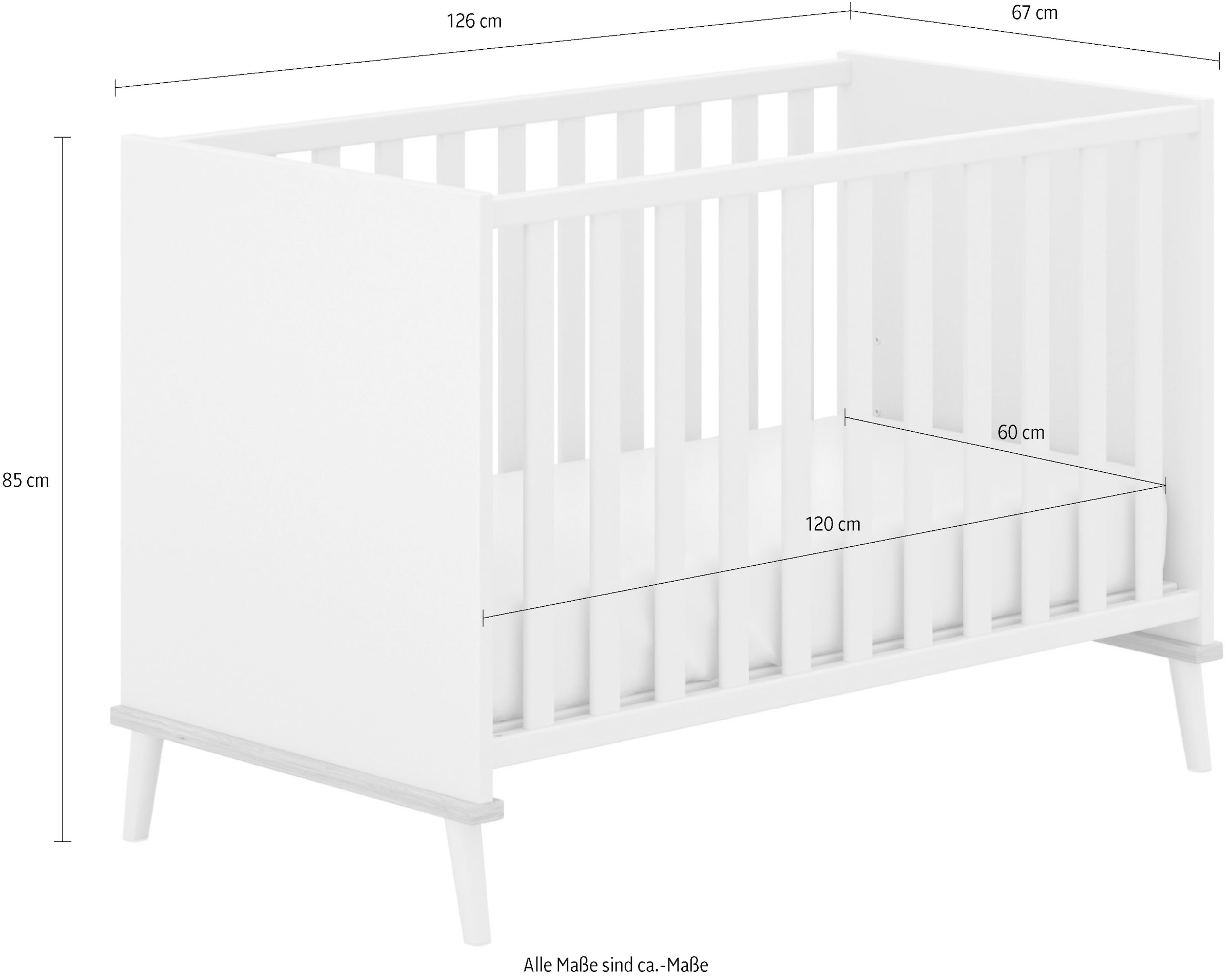 YUNY by PAIDI Babybett »HAZEL 60x120cm in Beige, Kinderbett mit Massivholz« Gitterbett 3-fach höhenverstellbar