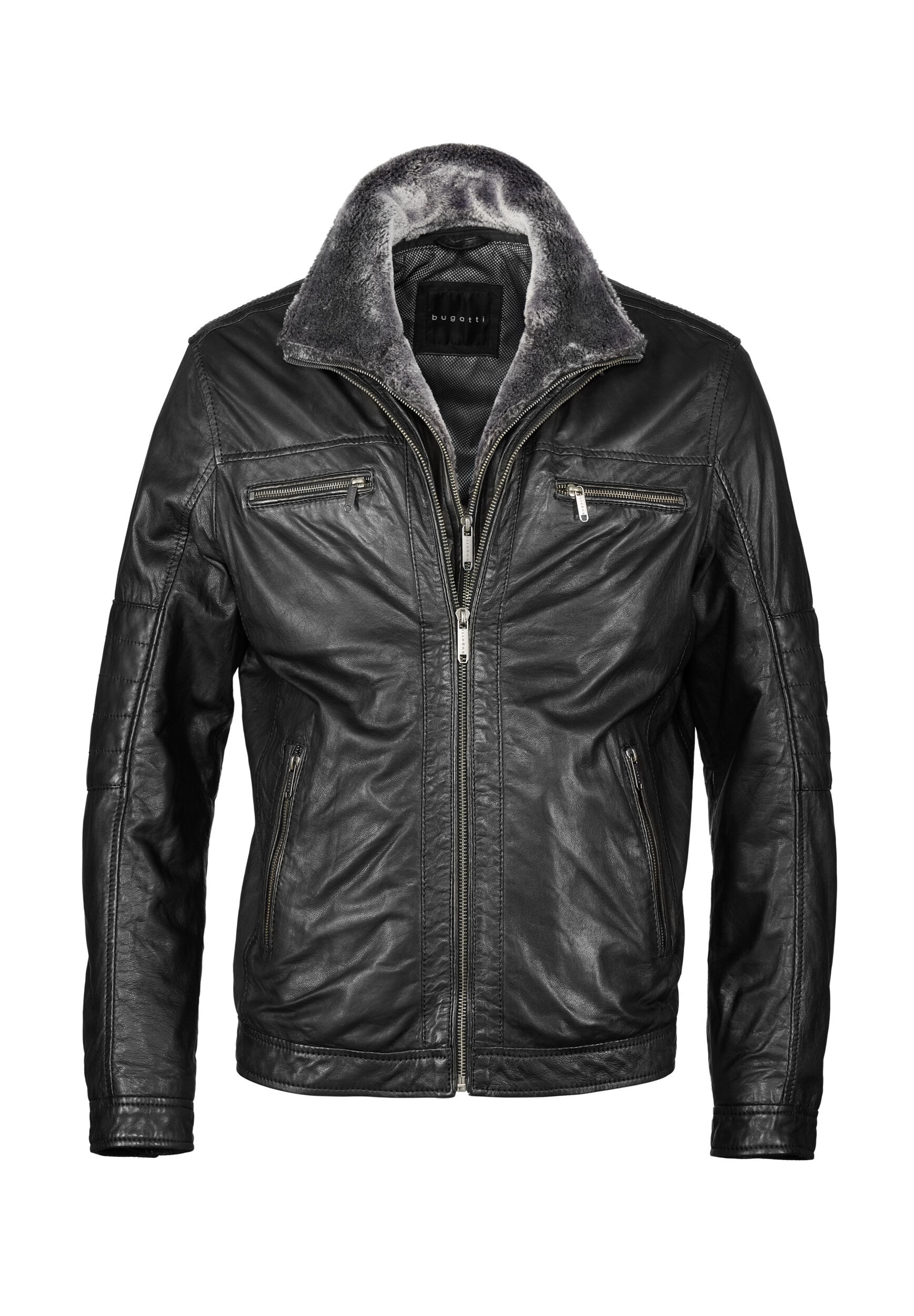 bugatti Lederjacke "BUHEAVEN" ohne Kapuze mit Reißverschlusstaschen