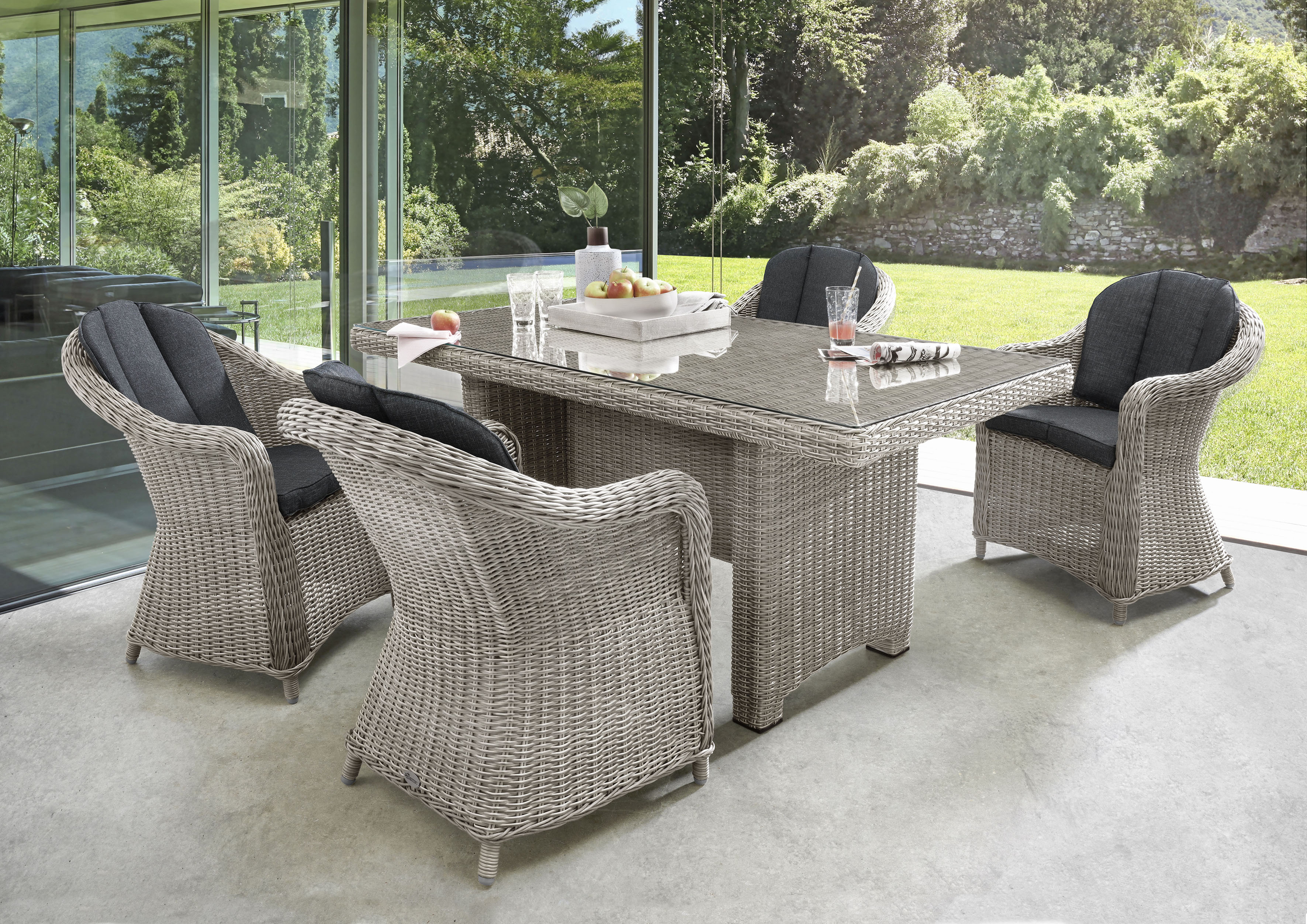 Destiny Garten-Essgruppe "MALAGA LUNA" Set, 13 Stk. tlg. Aluminium, Polyrattan