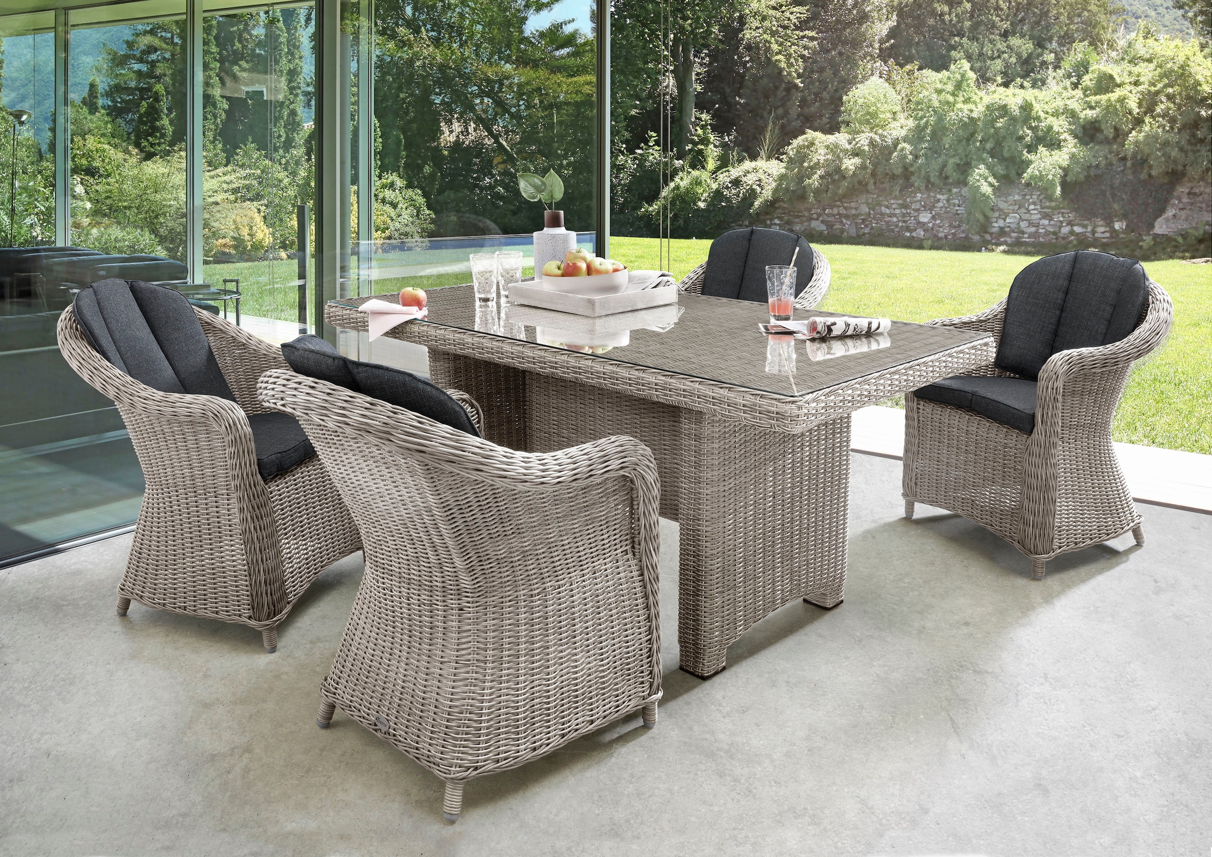 Destiny Garten-Essgruppe "MALAGA LUNA", (Set, 13 tlg.), Polyrattan, 4 Sesse günstig online kaufen