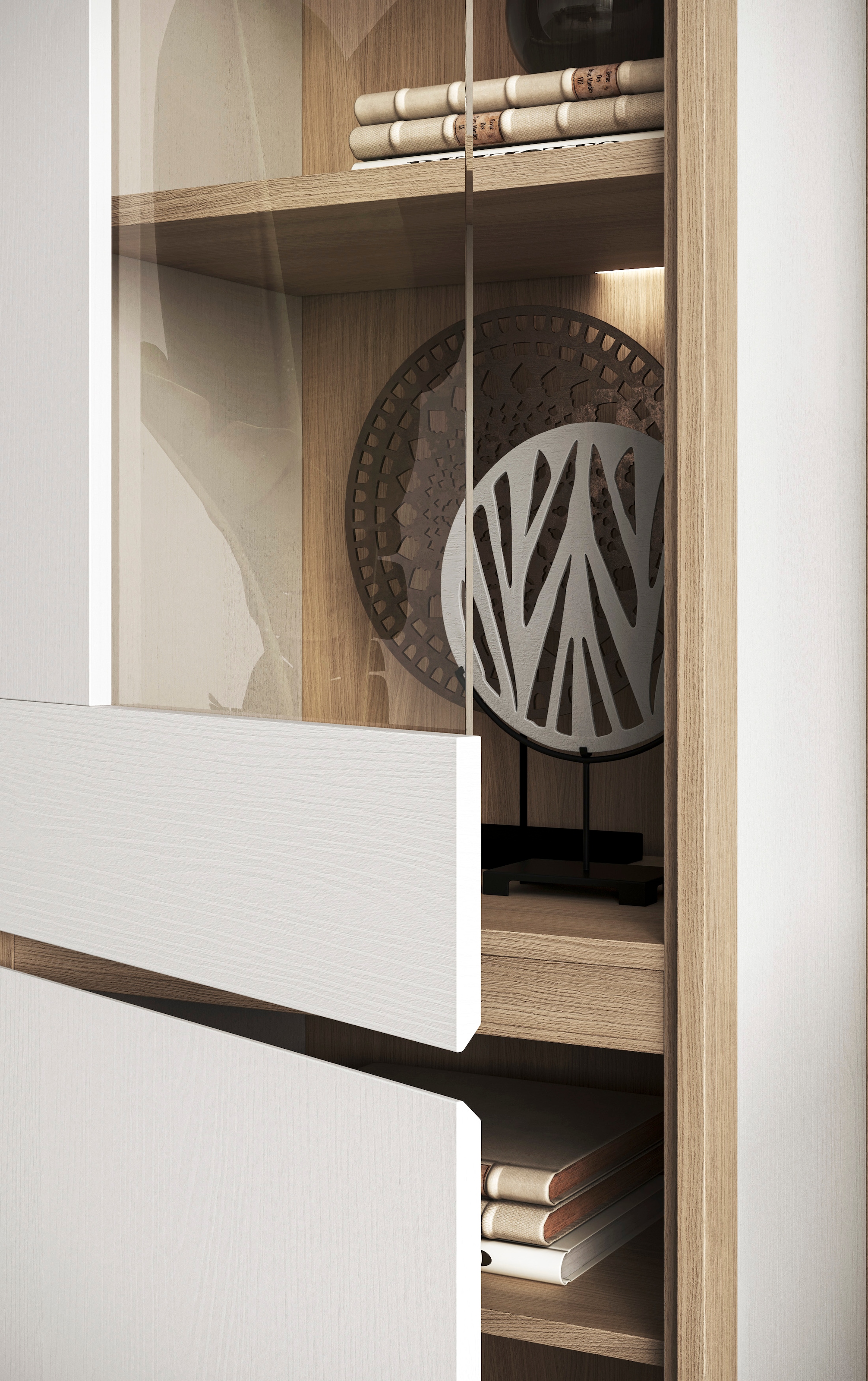 Home affaire Wohnwand »Stranda, moderne Anbauwand, Komplettset im Scandi-Style«, (4 St.), enthält zwei Vitrinen, Lowboard und Wandboard, 344 cm breit