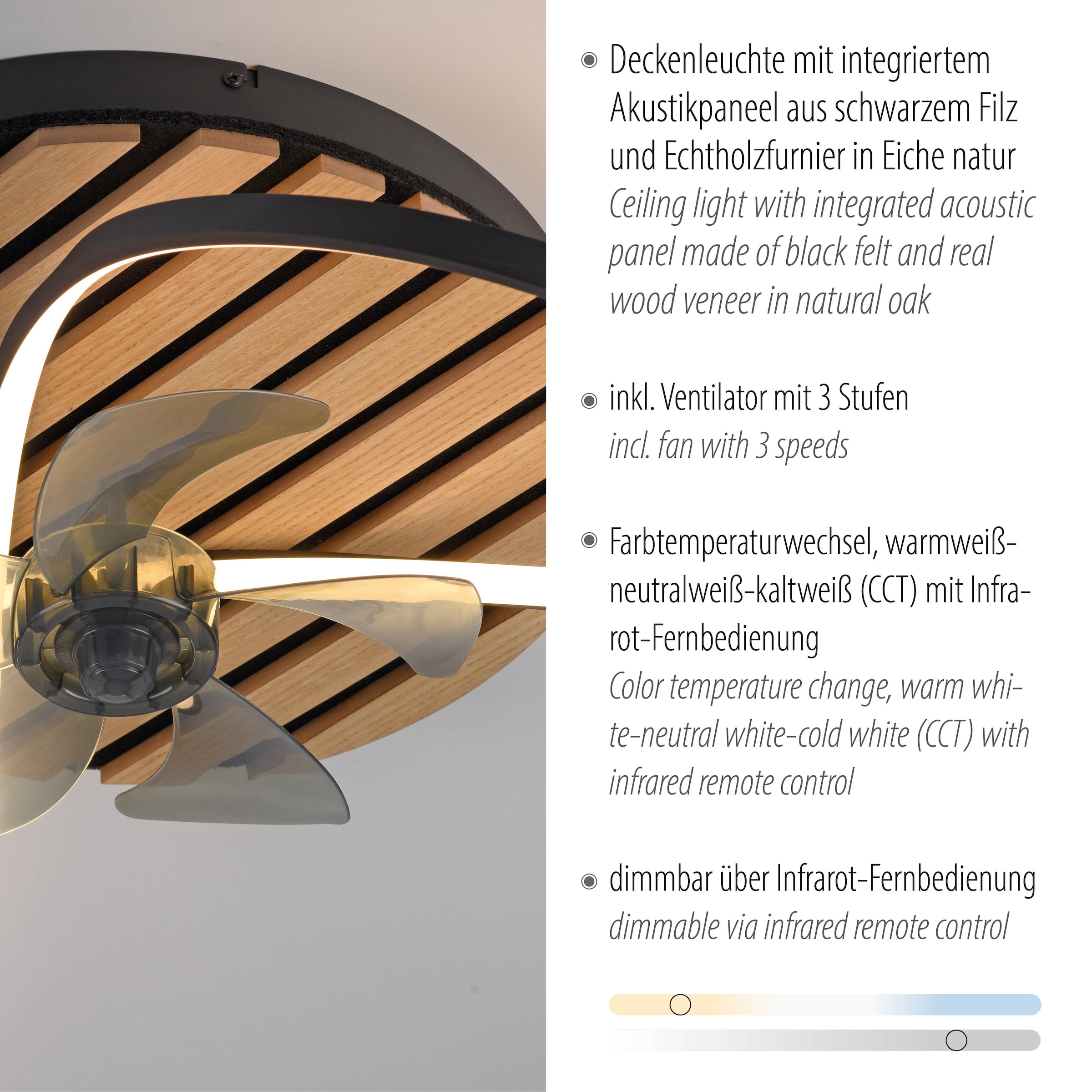 andas Deckenleuchte »Unnestad Akustikpaneele«, 1 flammig, Leuchtmittel LED-Board | LED fest integriert, Deckenventilator, Holz, Akustik, Paneele, Ventilator, Lampe