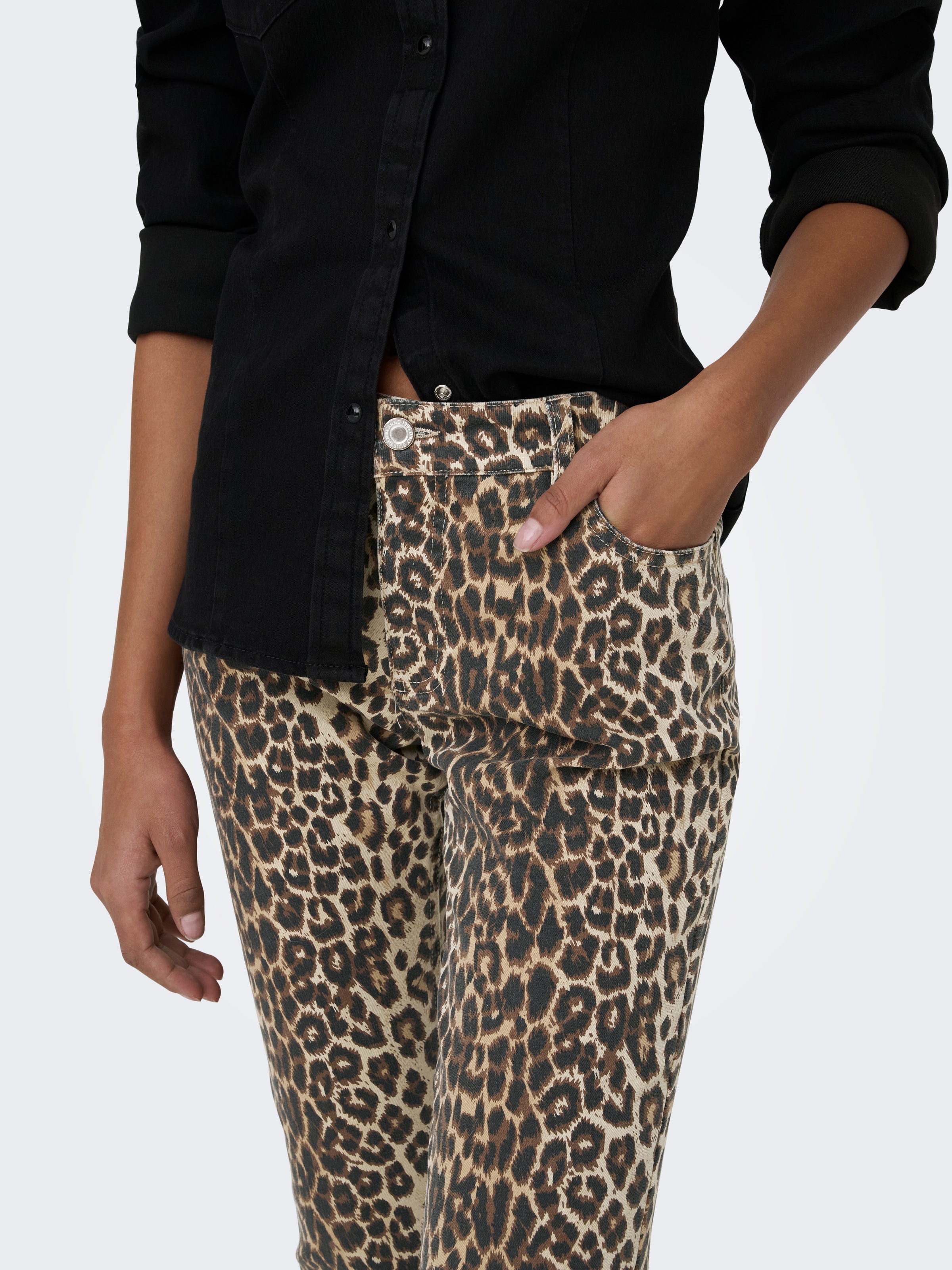 ONLY Bootcut-Jeans "ONLMARY-HILLA MW FLARED AOP PANT PNT" Baumwollmischung, günstig online kaufen