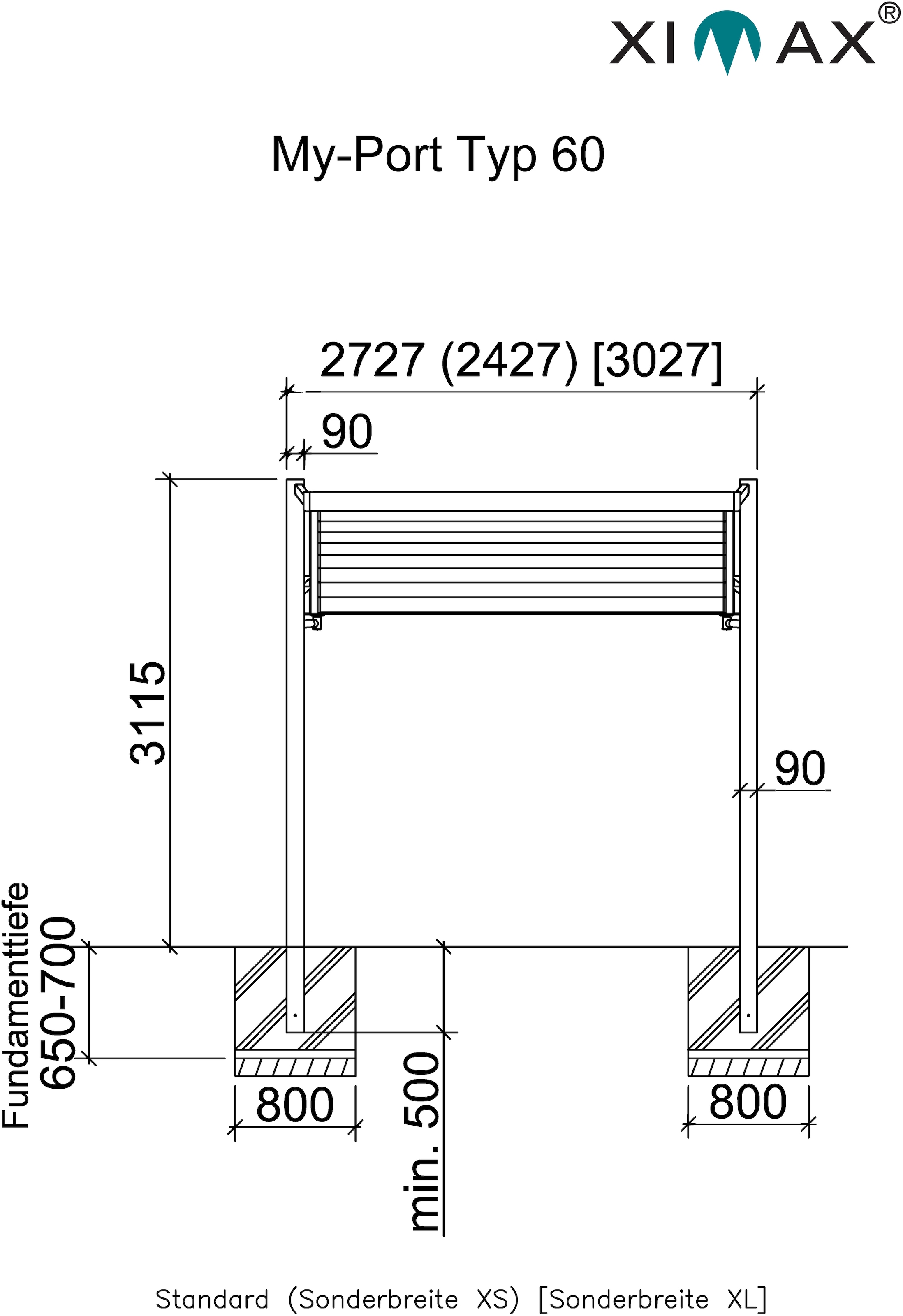 Einzelcarport Aluminium Ximax Edelstahl-Look«, Black 2758 | Aluminium, »My-Port edelstahlfarben, cm, Sonderhöhe- BAUR 228 Typ Typ 60 Friday