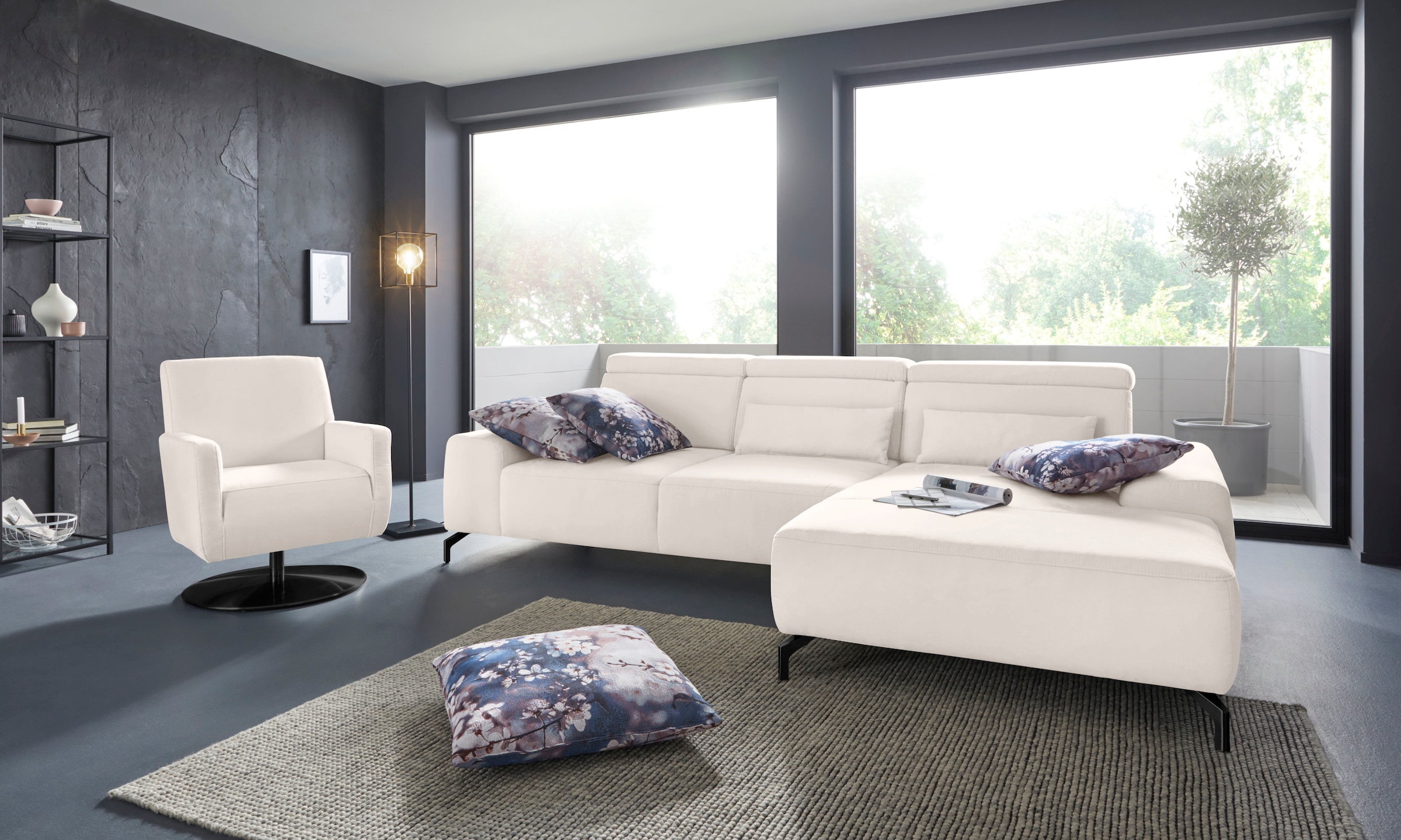 sit&more Ecksofa »Gizeh L-Form«, Fußhöhe 15 cm, inklusive Sitztiefenverstellung und Kopfteilverstellung