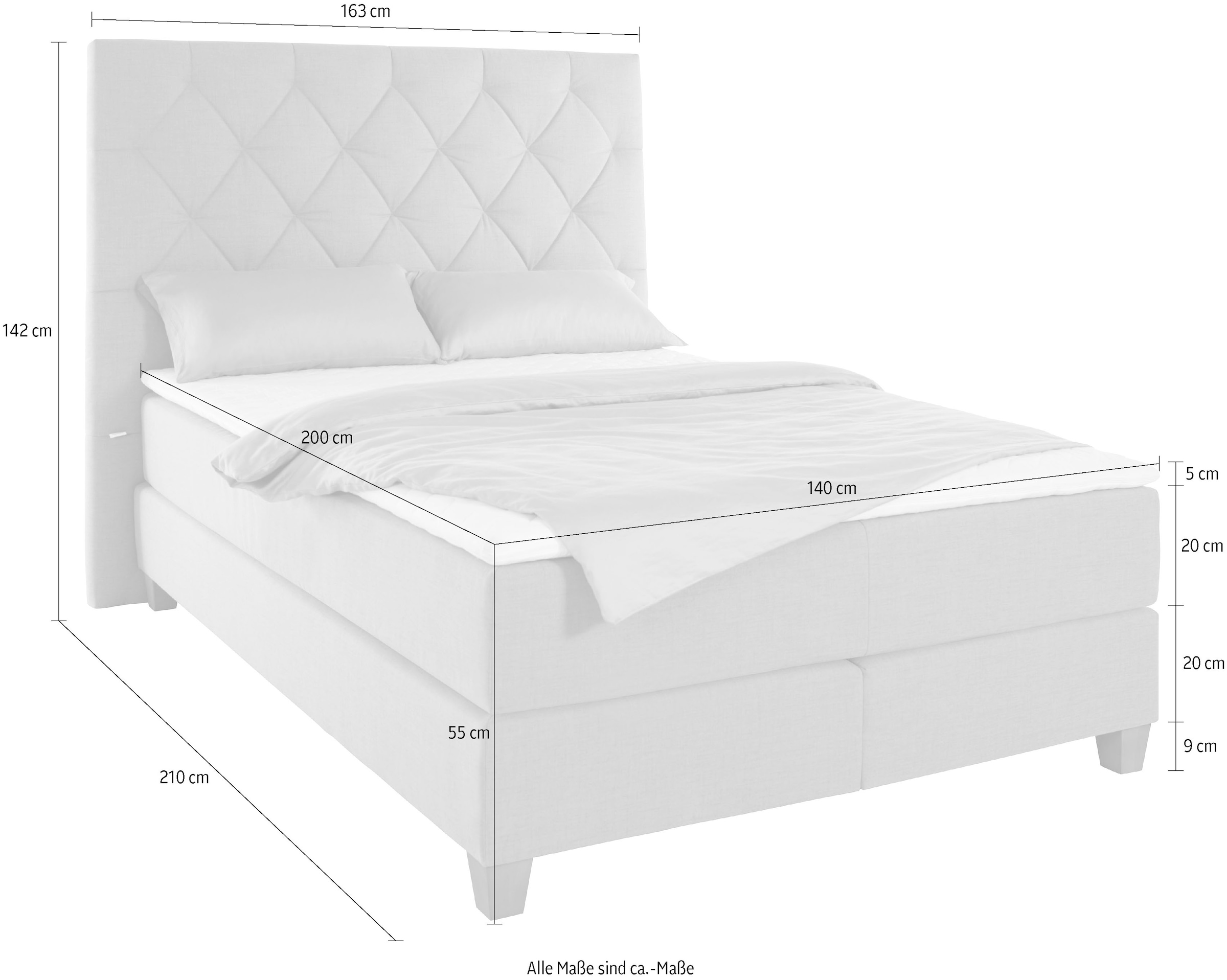 Home affaire Boxspringbett »Harmones hoch« in 3 Breiten, Härtegrad auch im Mix mit je 1 Matratze in H2 und H3