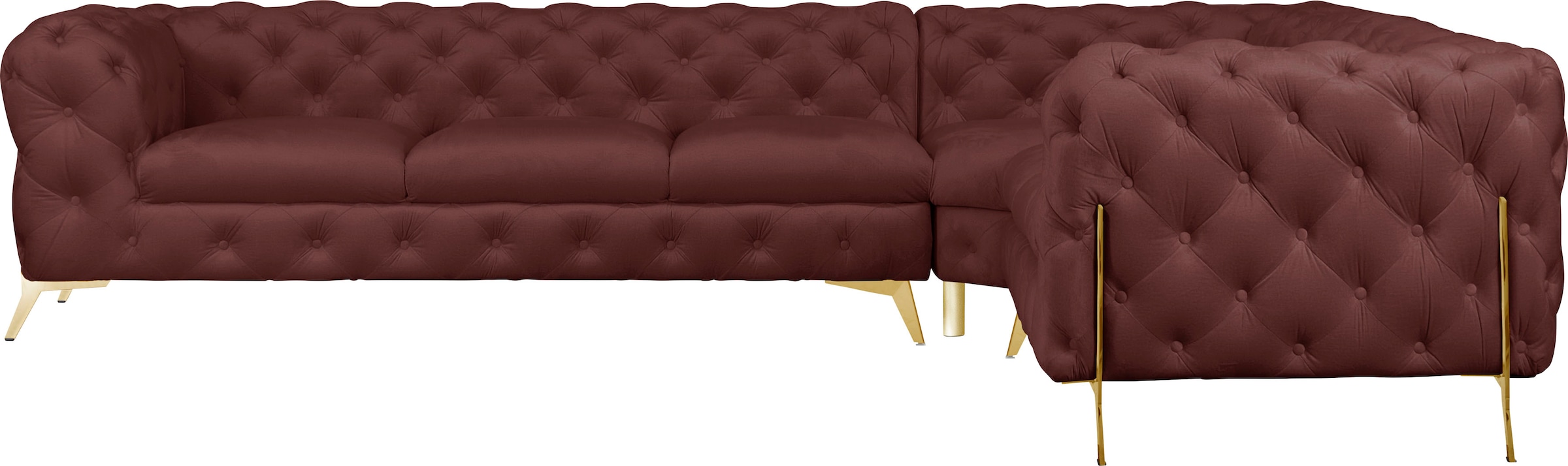 Leonique Chesterfield-Sofa »Amaury L-Form«, großes Ecksofa, Chesterfield-Optik, Breite 323 cm, Fußfarbe wählbar