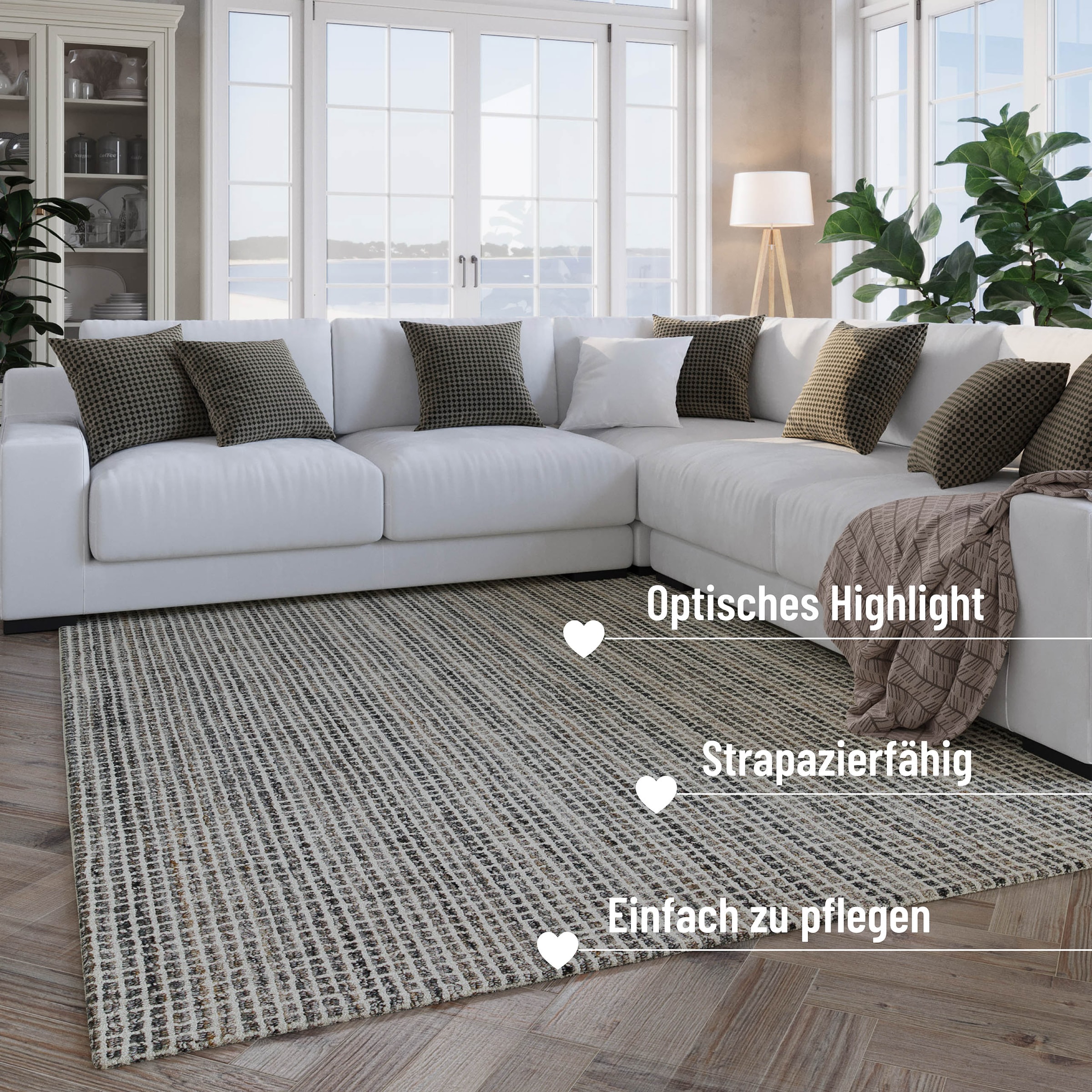 Wecon home Teppich »Hamptons FOURTEEN«, rechteckig, 10 mm Höhe, Läufer, Fasermix, Kurzflor, Wohnzimmer, Schlafzimmer, elegant, Karo