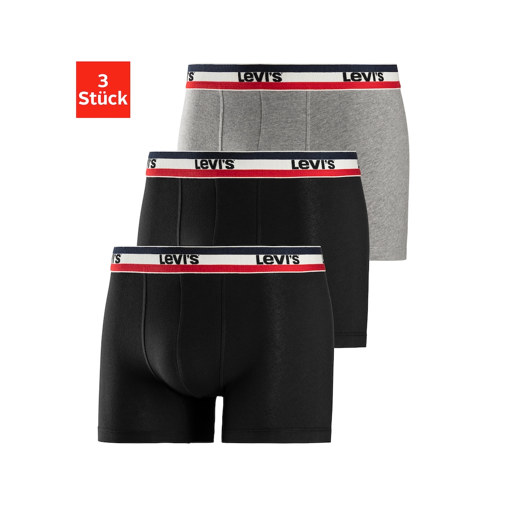 Herrenmode Herrenwäsche Levi's® Boxer, (3 St.), Streifen Logo Bund schwarz + grau-meliert + schwarz