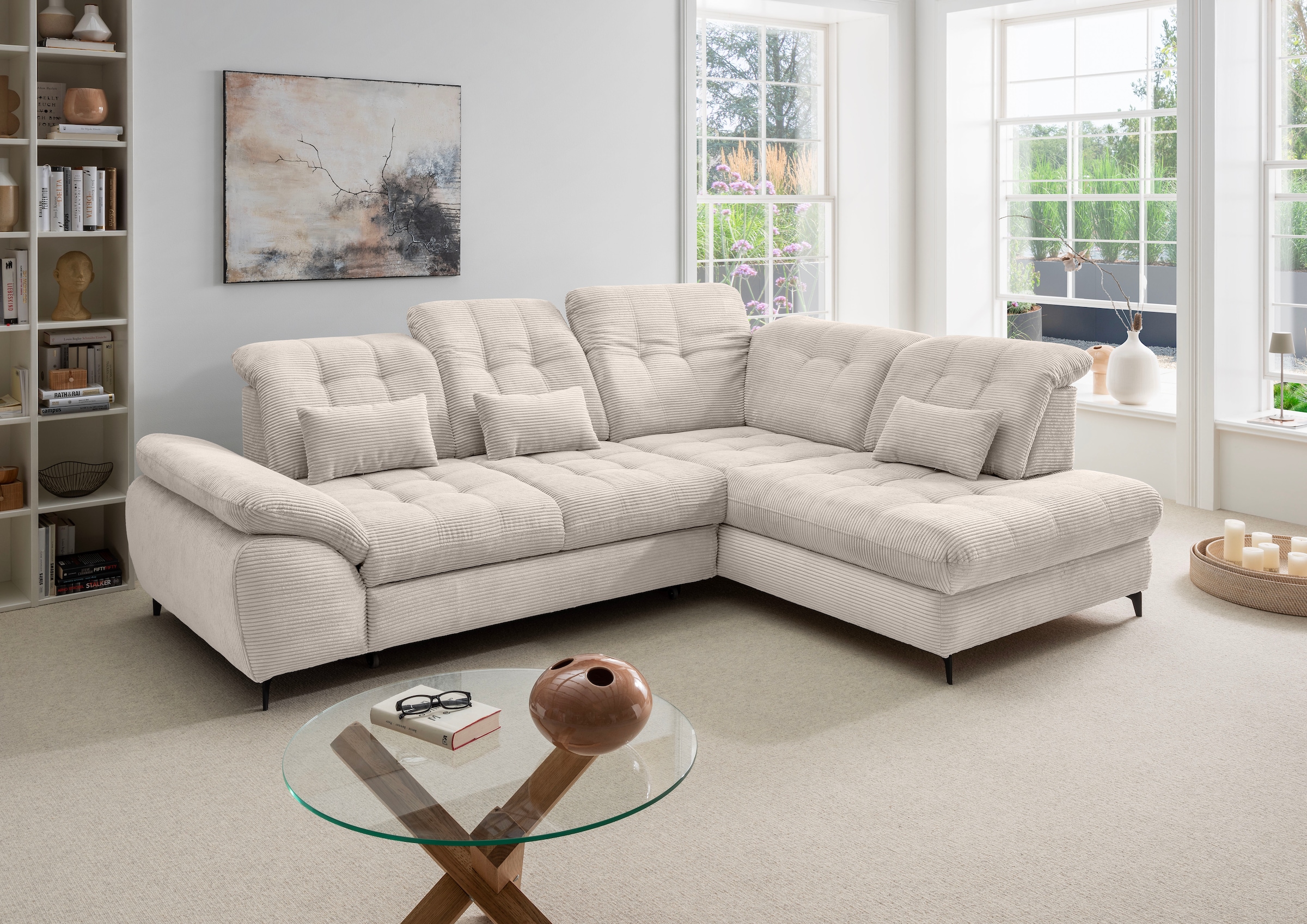 OTTO home Ecksofa "Delphino modern & bequem, Multifunktionen: Bettfunktion, 288cm" zwei verschiedene Fußfarben wählbar