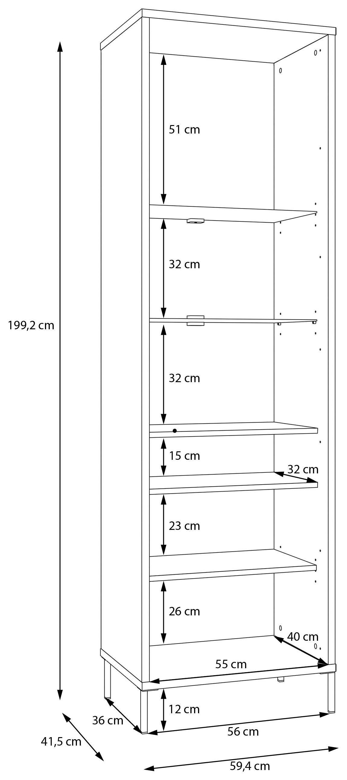 FORTE Vitrine »Forte Seravel Vitrine, 2-türig, Höhe 192,2 cm Lamellen« B/H/T 59,4/199,2/41,5 cm, Glastüre, optionale Beleuchtung