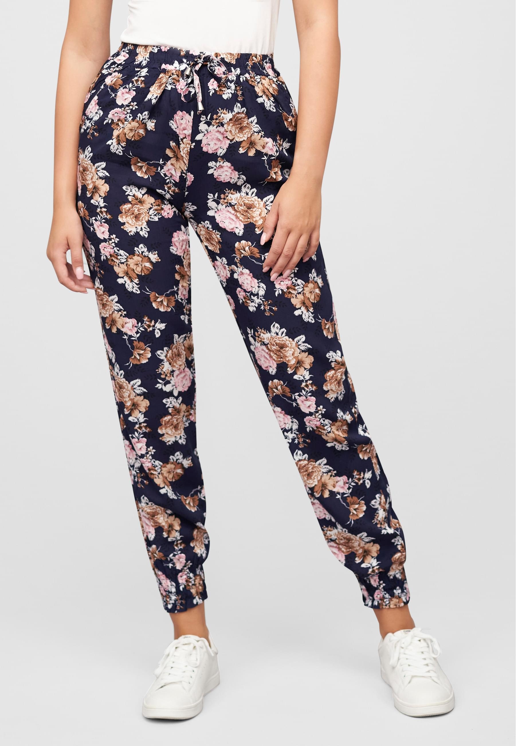 CLOUD 5IVE Stoffhose »CLOUD 5IVE Viskose Hose mit Bündchen 2-Pockets & Rosen Print«, (1 tlg.)