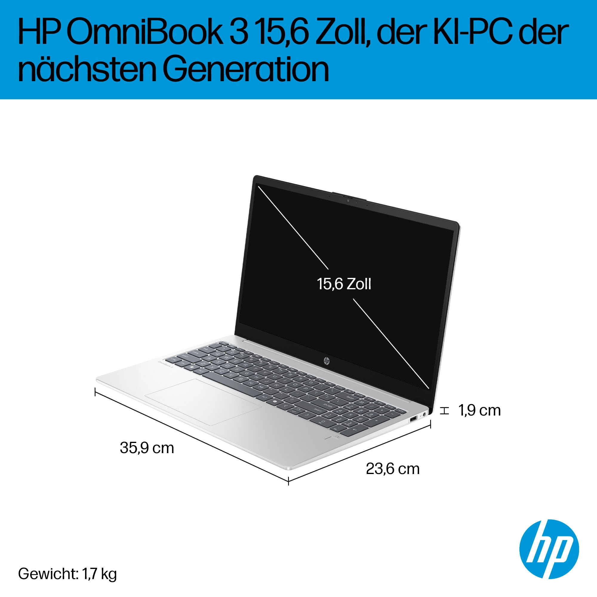 HP Notebook »OmniBook 3 NG AI« 39,62 cm / 15,6 ″ AMD Ryzen™ AI 7 Radeon 860M 512 GB SSD