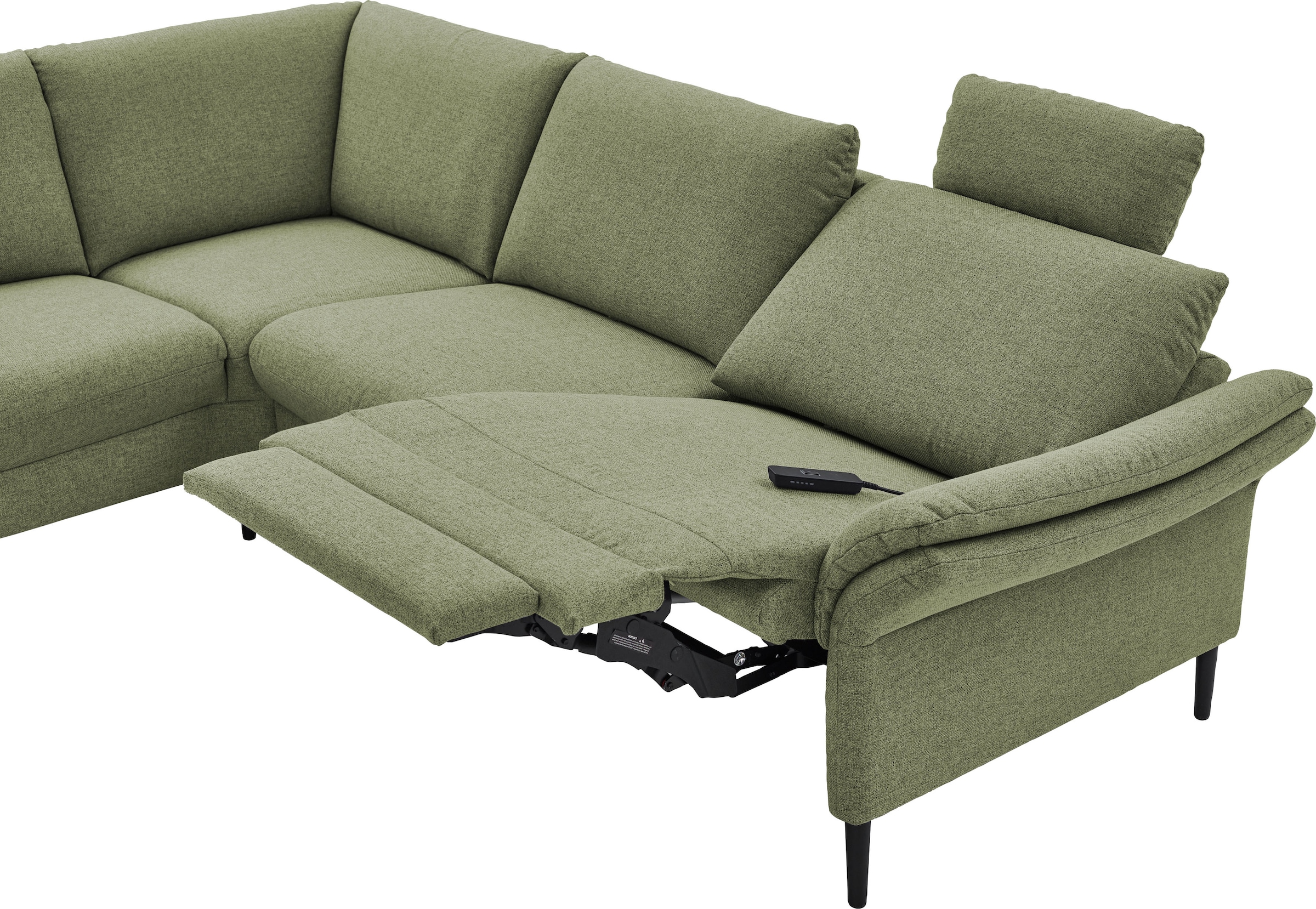 Places of Style Ecksofa »Sarsina: mit Tonnentaschen-Federkern, perfekt zum Entspannen L-Form«, inklusive 2 motorischen Relaxfunktionen mit Herz-Waage-Beschlag