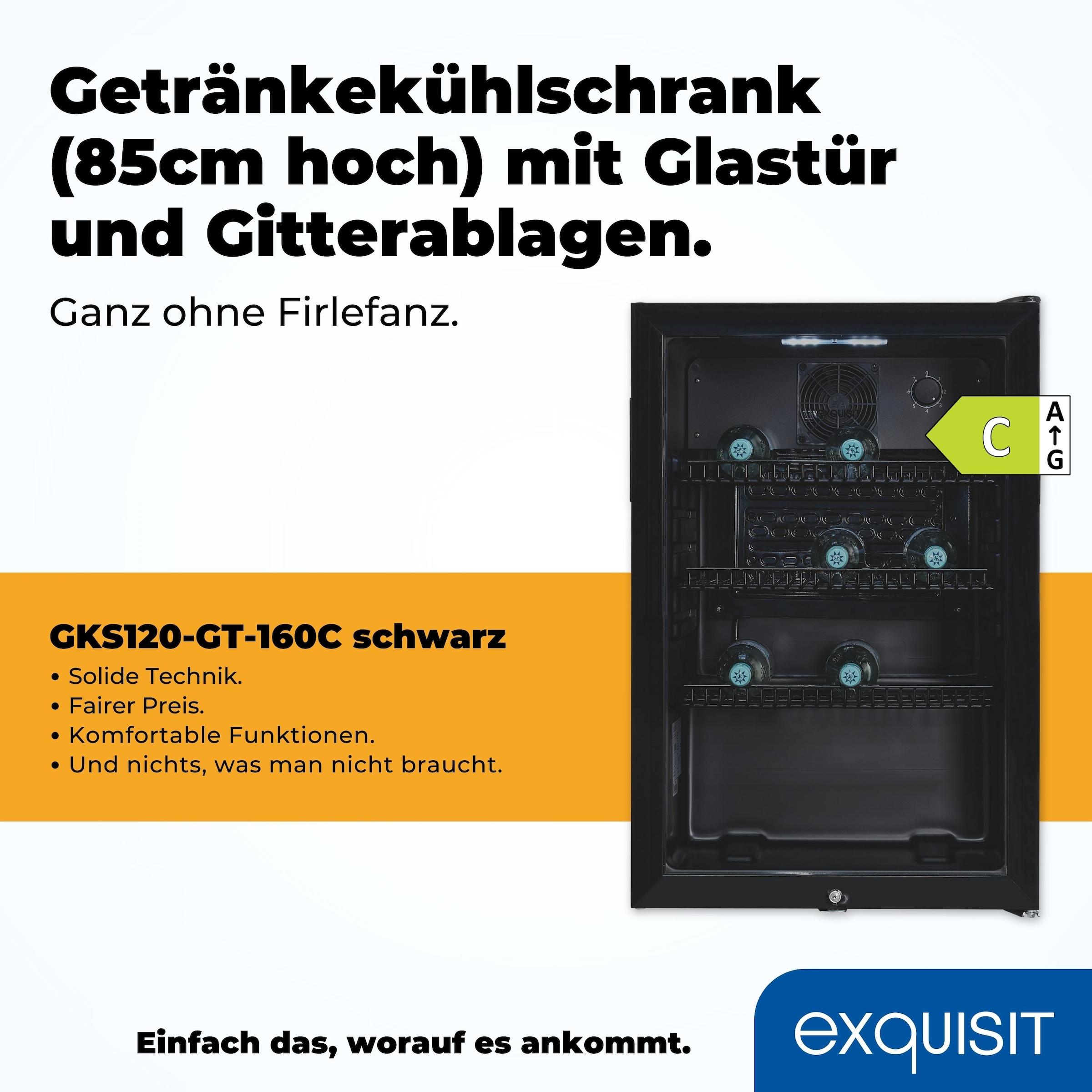 exquisit Getränkekühlschrank »GKS120-GT-160C schwarz«