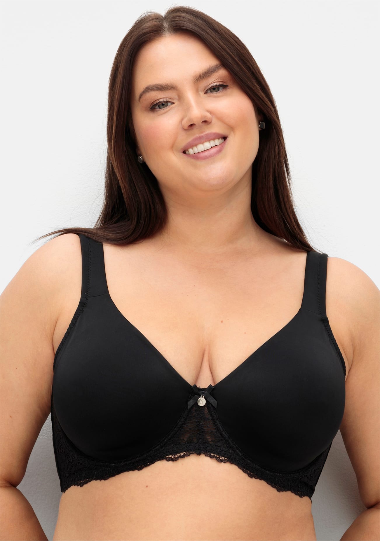 SHEEGO Damen Bügel-BH, Gr. 90, schwarz, 82% Polyamid, 18% Baumwolle, BHs