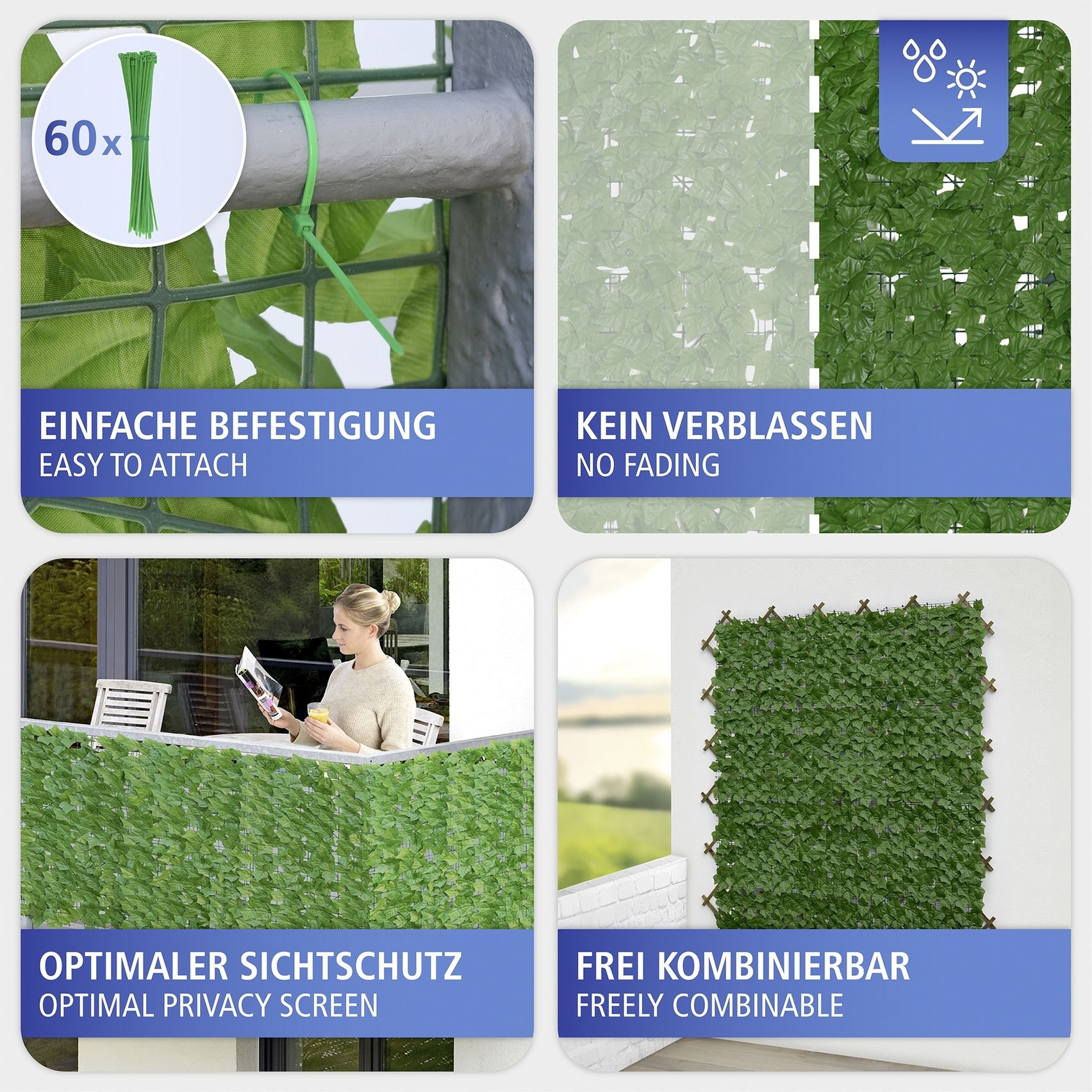 Maximex Sichtschutzelement »Sichtschutzmatte Efeu« witterungsbeständige Sichtschutzhecke, Kunststoff, für Balkon & Garten