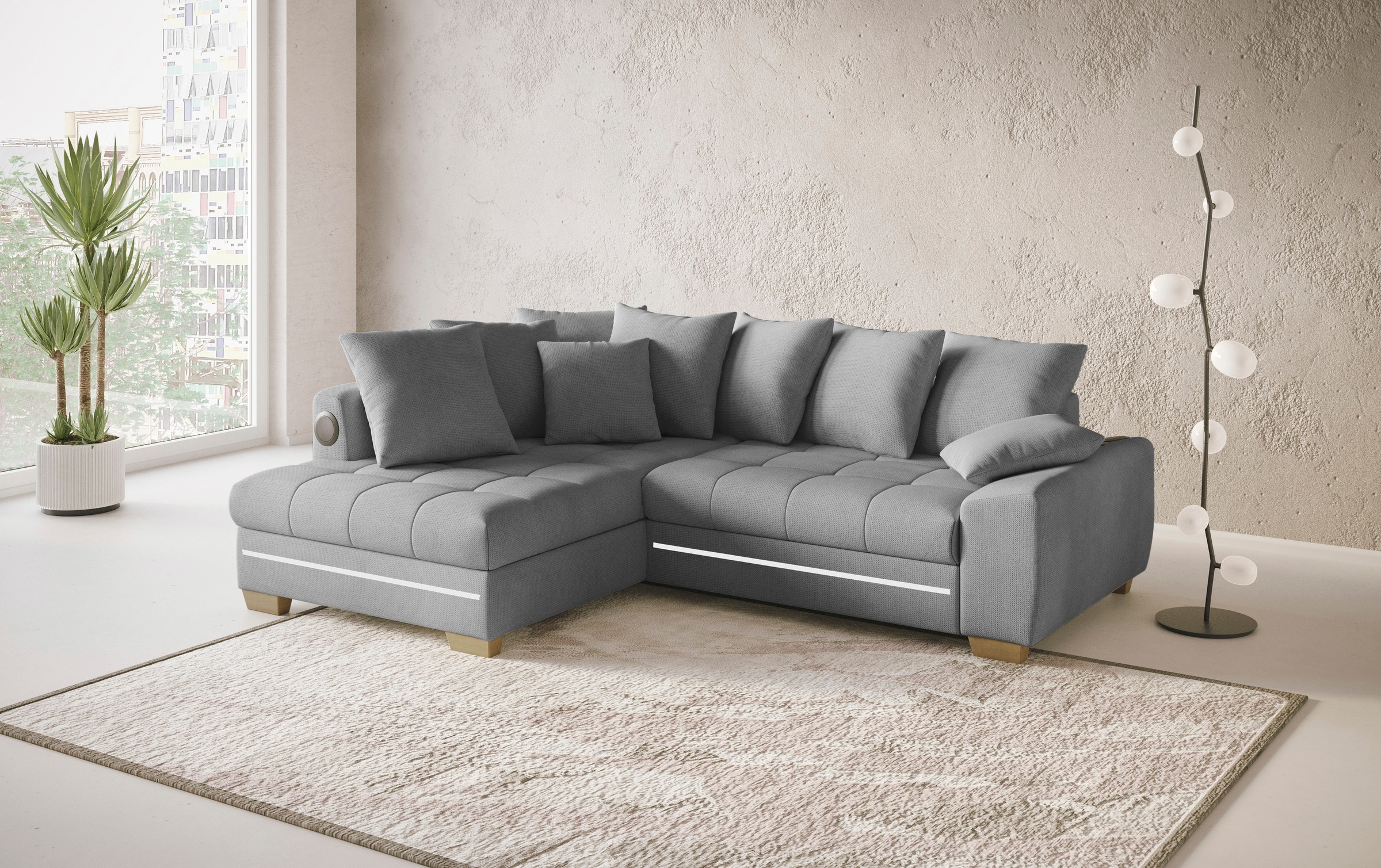 Mr. Couch Ecksofa »Nikita II, L-Form«, RGB-LED, Bluetooth-Soundsystem, wahlweise mit Bett, Bettkasten