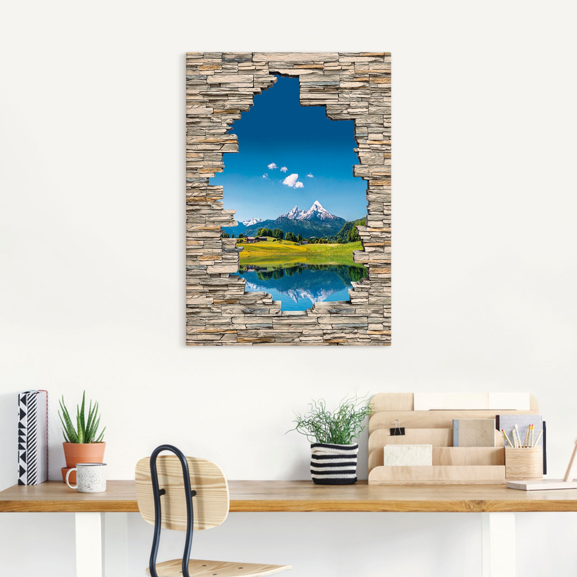 Artland Wandbild »Landschaft in den Alpen Blick Steinmauer«, Berge &  Alpenbilder, (1 St.), als Leinwandbild in verschied. Größen | BAUR