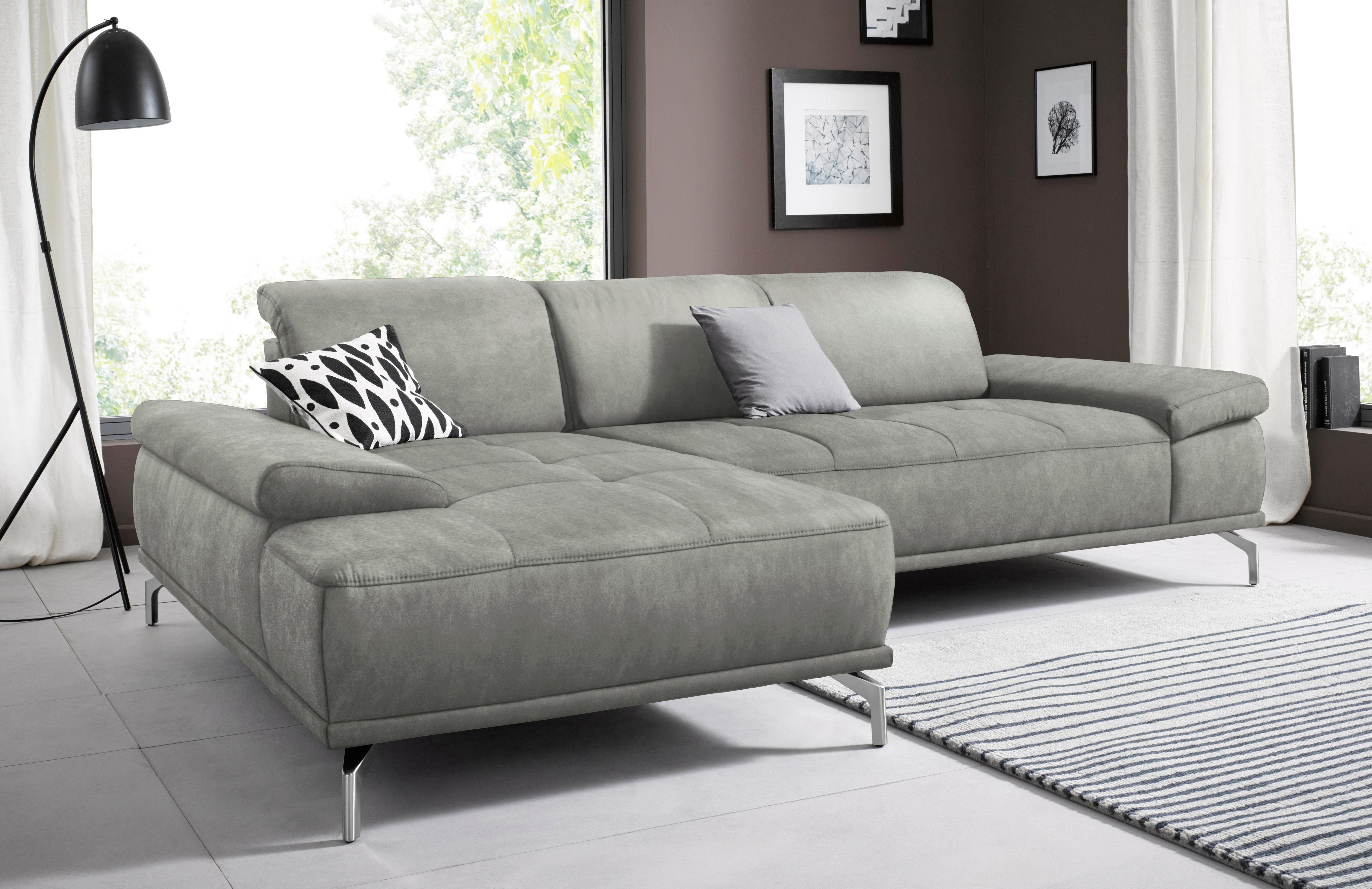 OTTO home Ecksofa "Caluna, L-Form, B:280cm, Federkern, in Stoff und Leder" Inkl.Sitztiefenverstellung, wahlweise mit Kopf- und Armteilverstellung