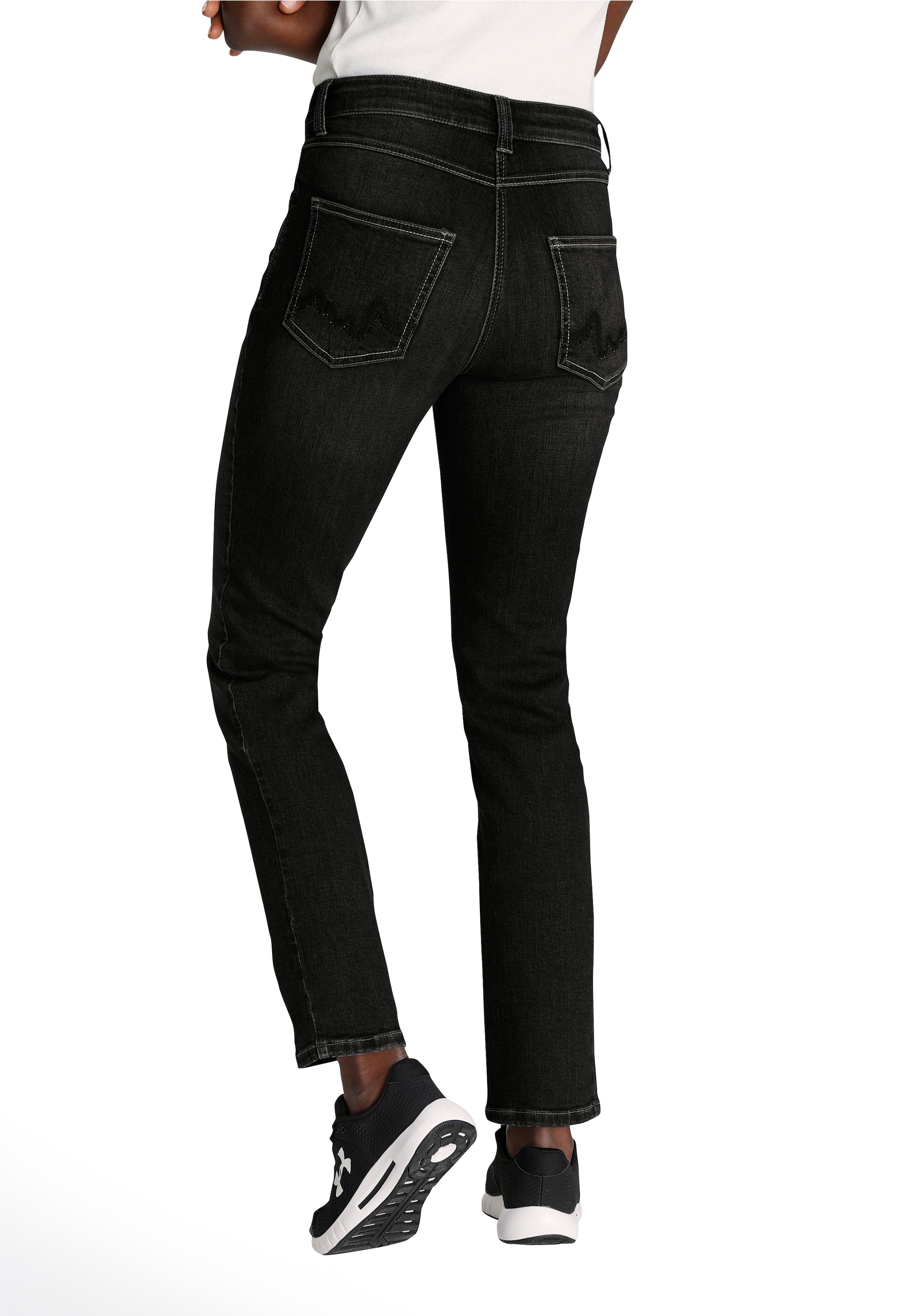 MAC Gerade Jeans »Melanie Wave-Glam«, Glizernsteinchen und Stickerei auf den hinteren Taschen