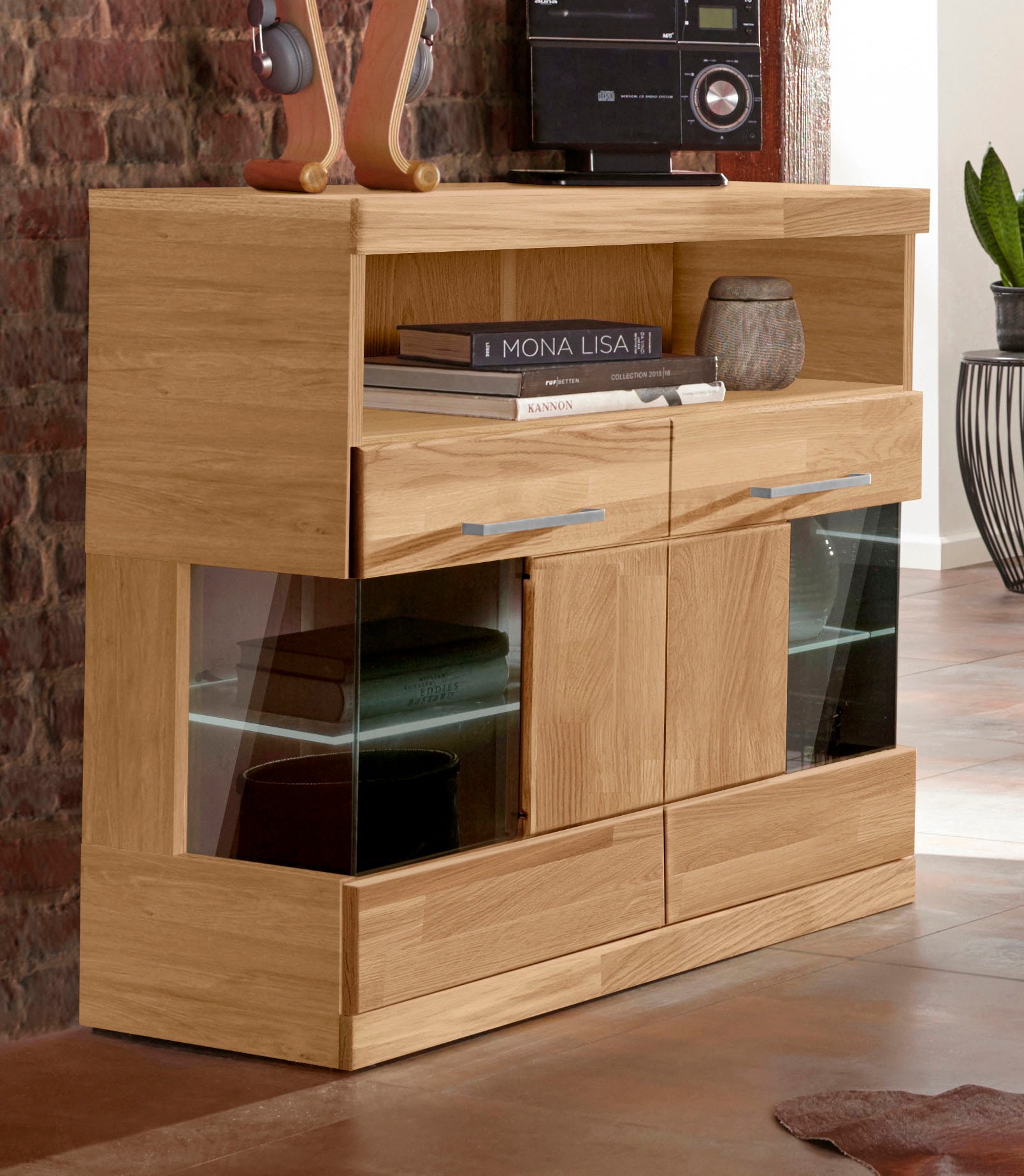 Home affaire Kommode "Ribe 85cm breit,35 cm tief, Fronten Massivholz,2 Türe günstig online kaufen