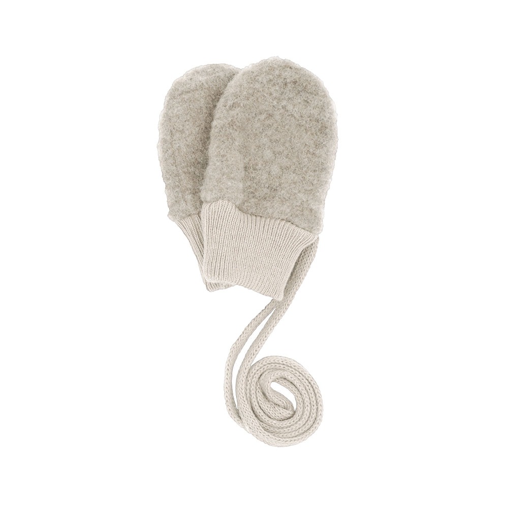 MAXIMO Kinder Fäustlinge, beige, Gr. 6M, unifarben, Fleece, Wolle, Handschuhe, atmungsaktiv, wärmend, weich, mit Halteband, Wollfleece