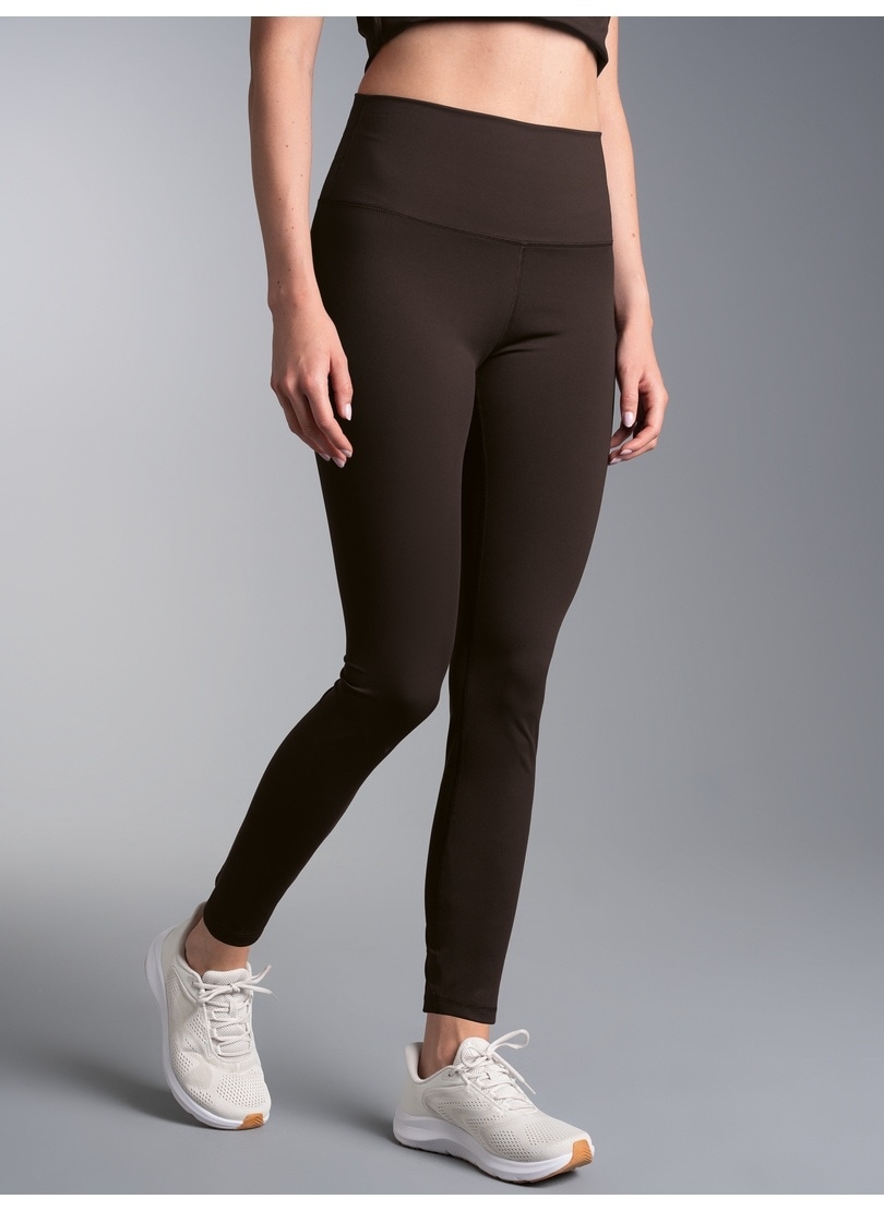 "Leggings TRIGEMA ""TRIGEMA Leggings mit reflektierendem Schwinge"", Damen, Gr. XL, Normalgrößen, schwarz (mocca), Single Jersey, 75% Nylon, 25%