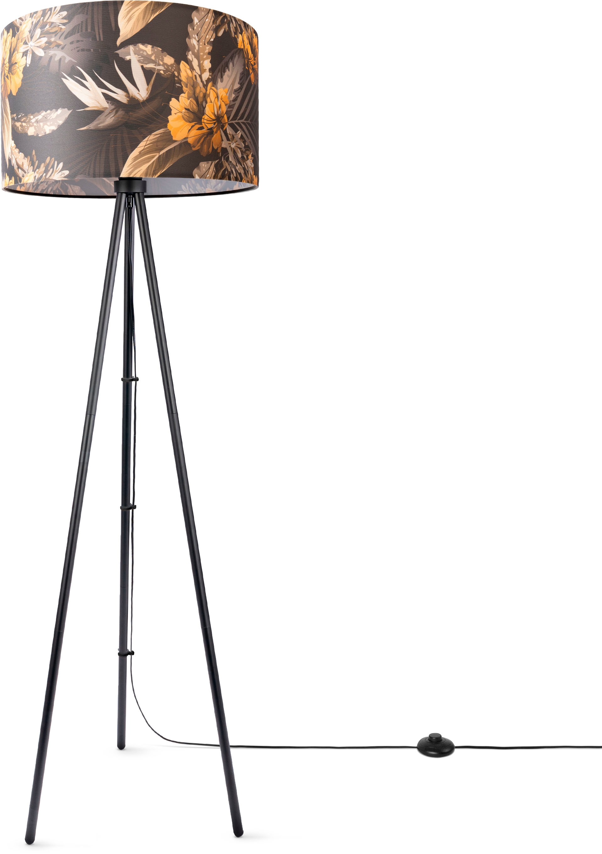 Paco Home Stehlampe »Trina Flower«, Standleuchte Dreibein Stativ Stoffschirm Rund Blumen Floral Modern