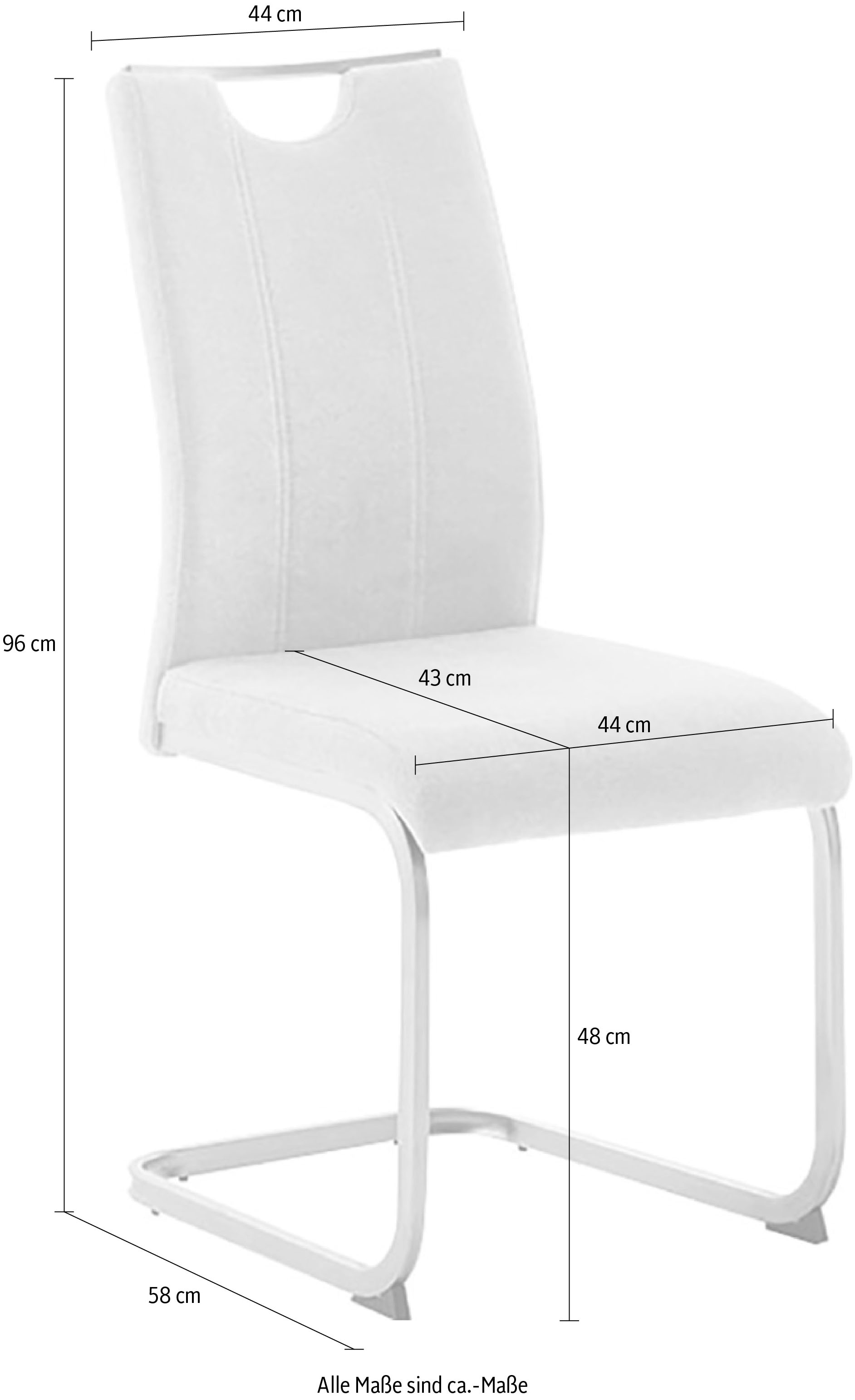 MCA furniture Freischwinger »MCA TERESINA Schwingstuhl mit Griffloch«, Feingewebe, (4er-Set), Schwingstühle mit Griffloch, Komfortsitzhöhe von ca. 48 cm