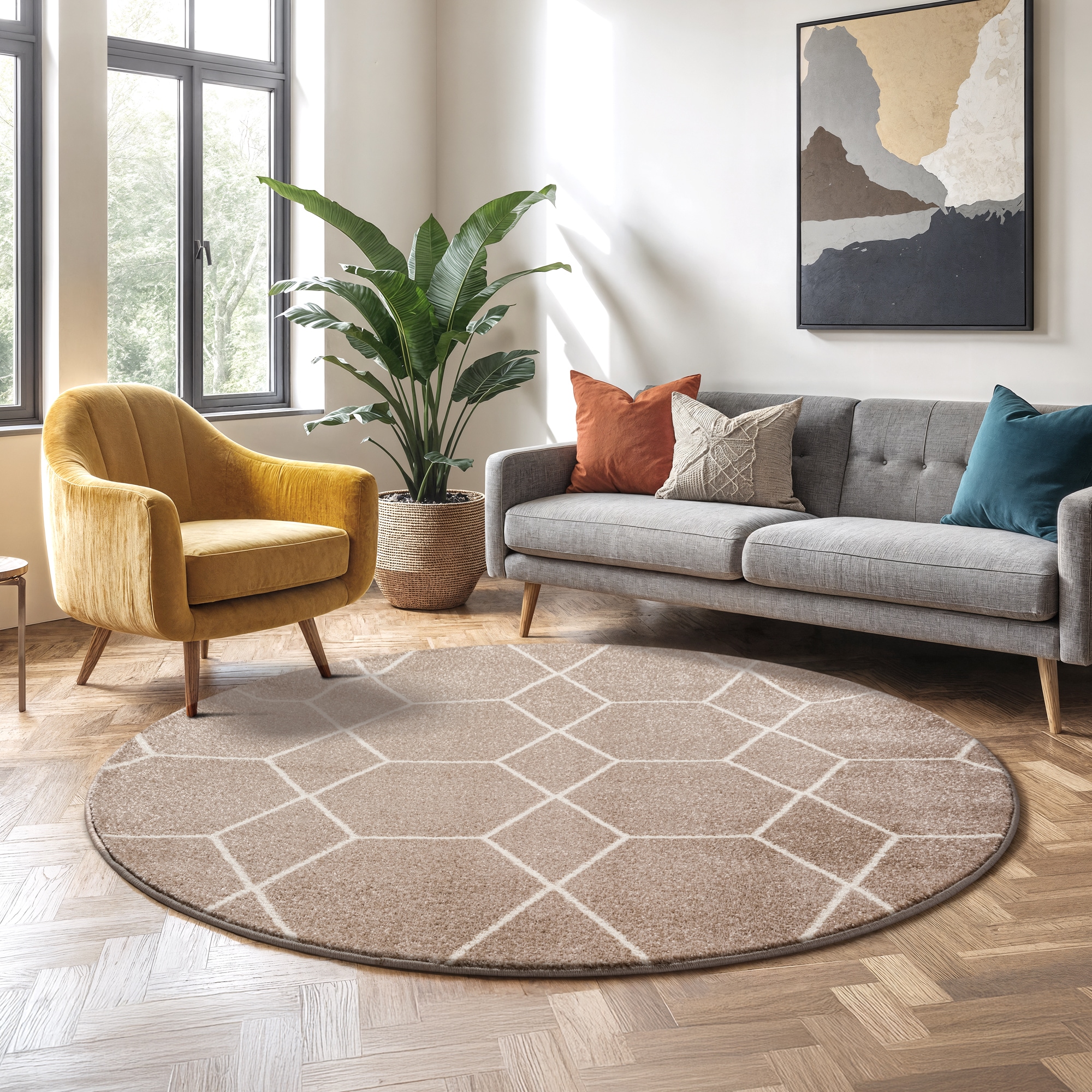 Sanat Teppich »Trellis« rund 10 mm Höhe Kurzflor, skandi, boho, auch als Läufer und in rund