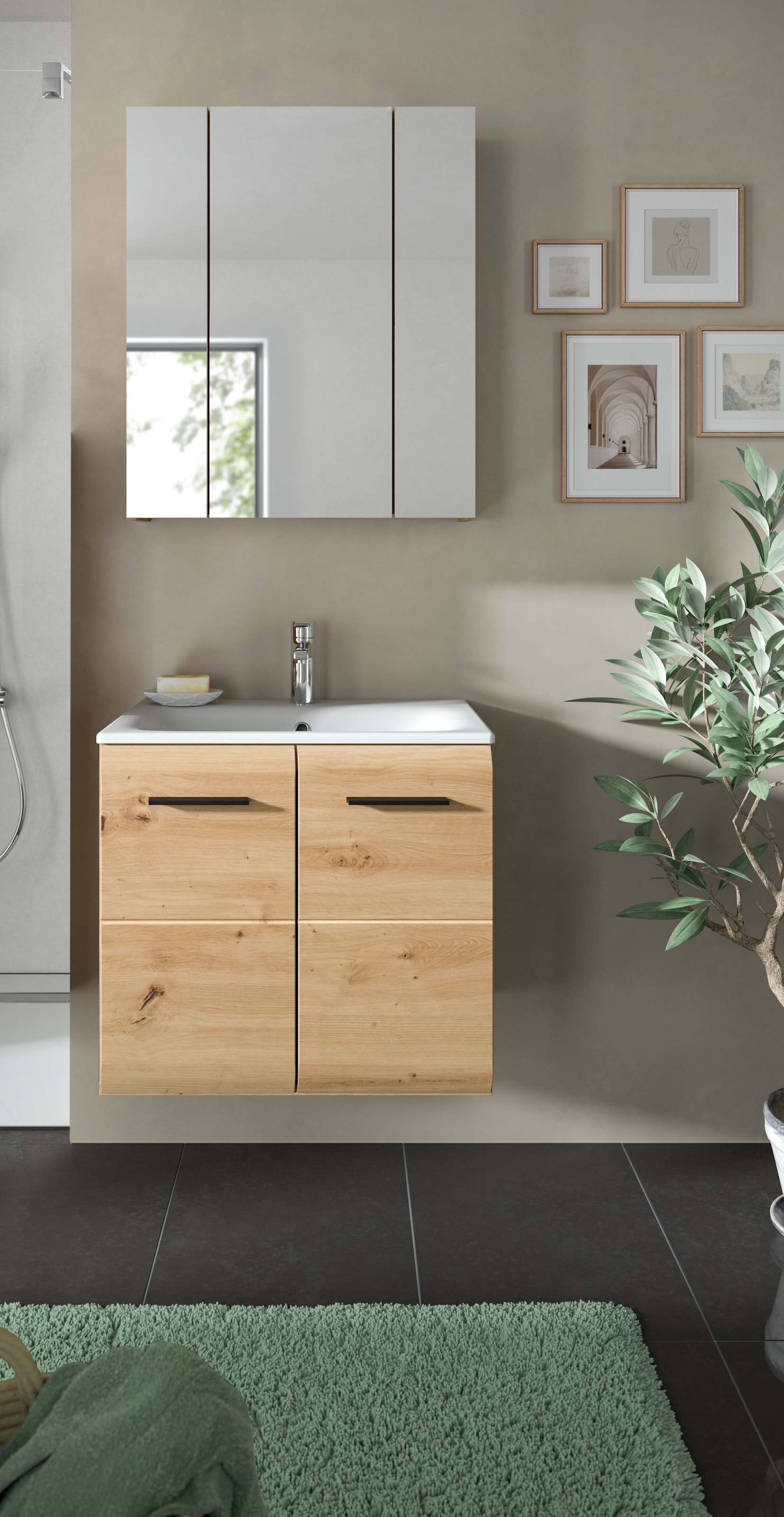 INOSIGN Badezimmer-Set, (Set, 3 St.), Florenz, Badkombination 3-tlg., Artisan Oak NB, inkl. Waschbecken