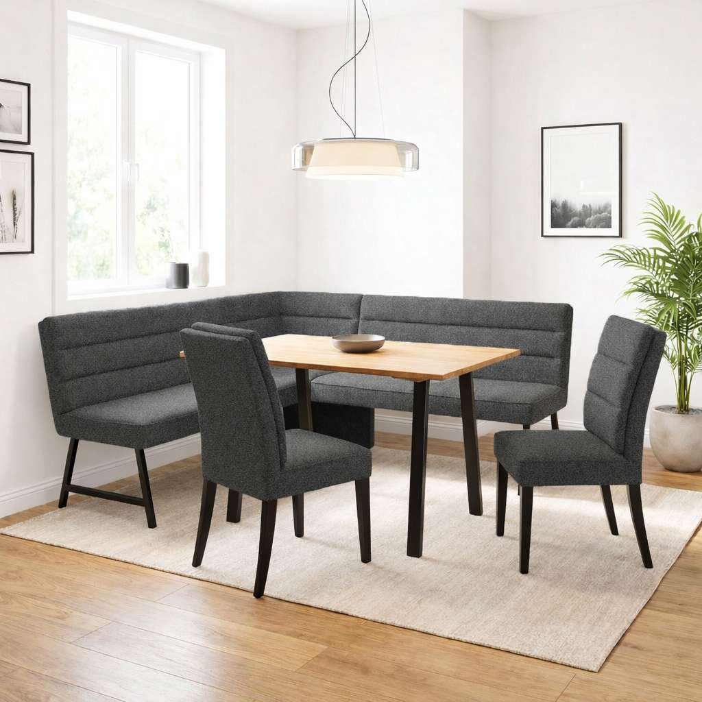 OTTO home Eckbankgruppe "Oregon Essecke, Sitzgruppe, Küchenbankgruppe" Set, 4er, 4 tlg. Eckbank mit Metallfüßen, Esstisch in Eiche massiv