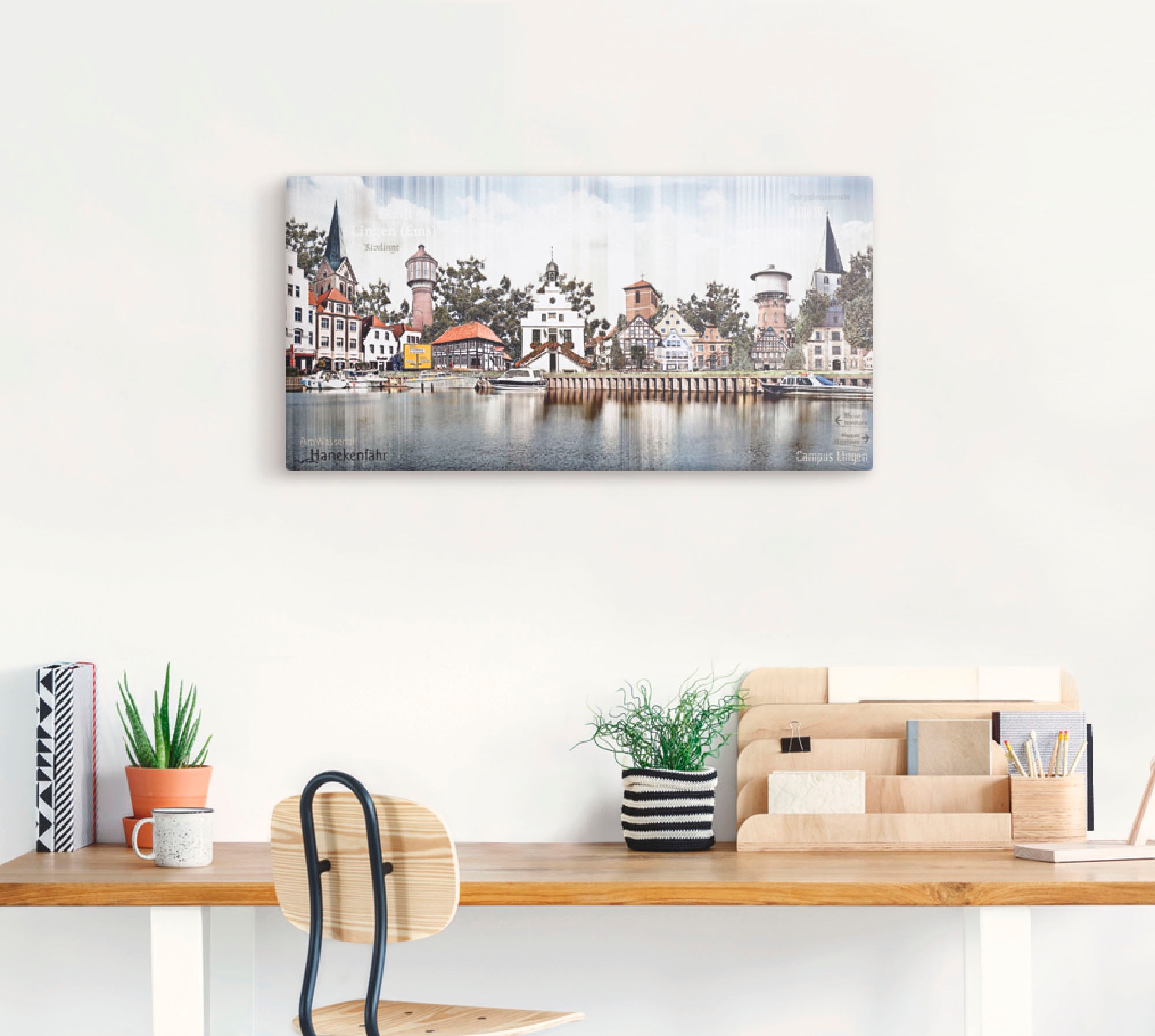 Artland "Lingen Ems Skyline Collage" Deutschland 1 Stk. tlg. auf Holzrahmen günstig online kaufen