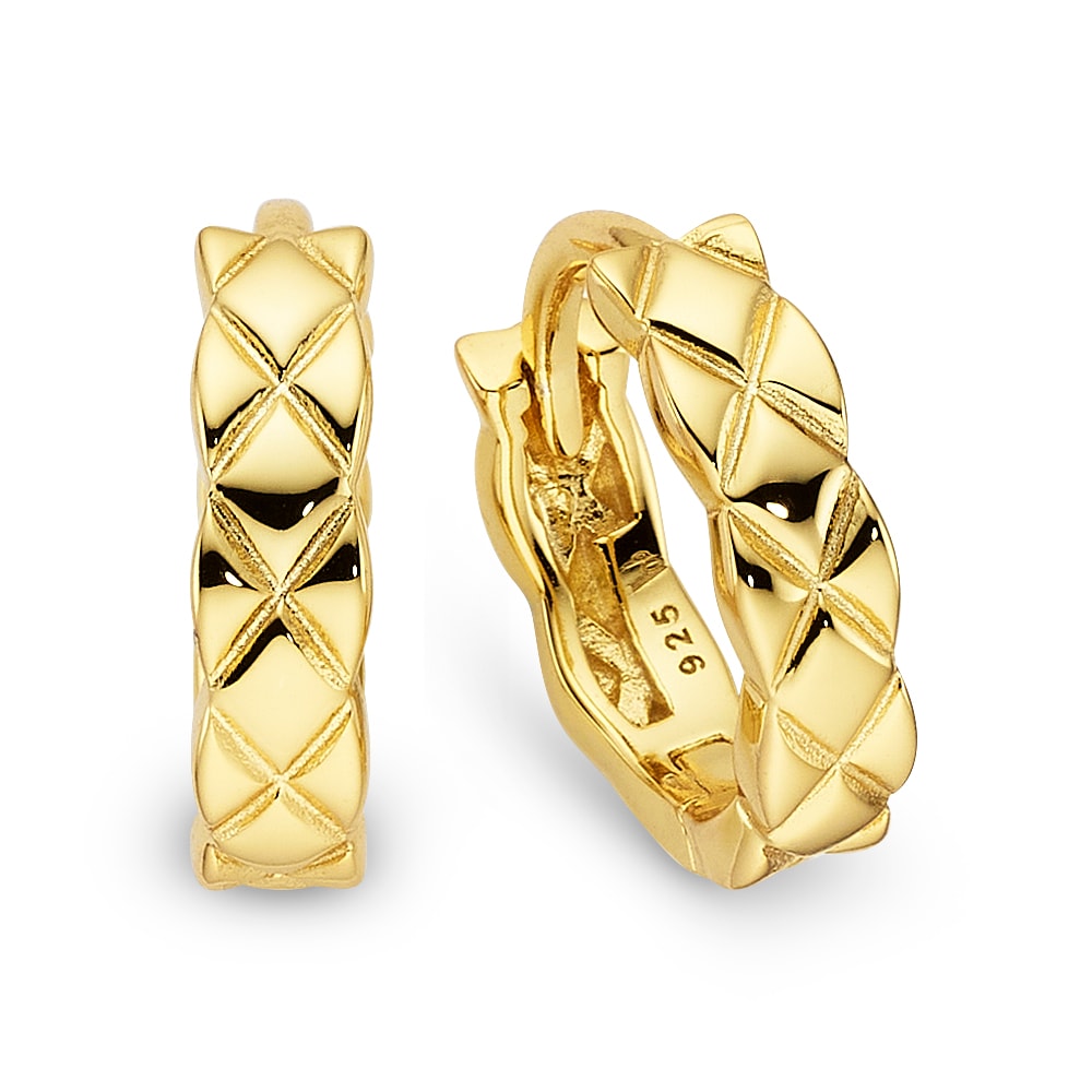 Paar Creolen BRUNO BANANI "Schmuck Geschenk Klappcreole Silber gelbgoldfarben vergoldet", gelbgoldfarben, Ohrringe, Damen, 12,2mm, Silber 925 (Sterlingsilber)