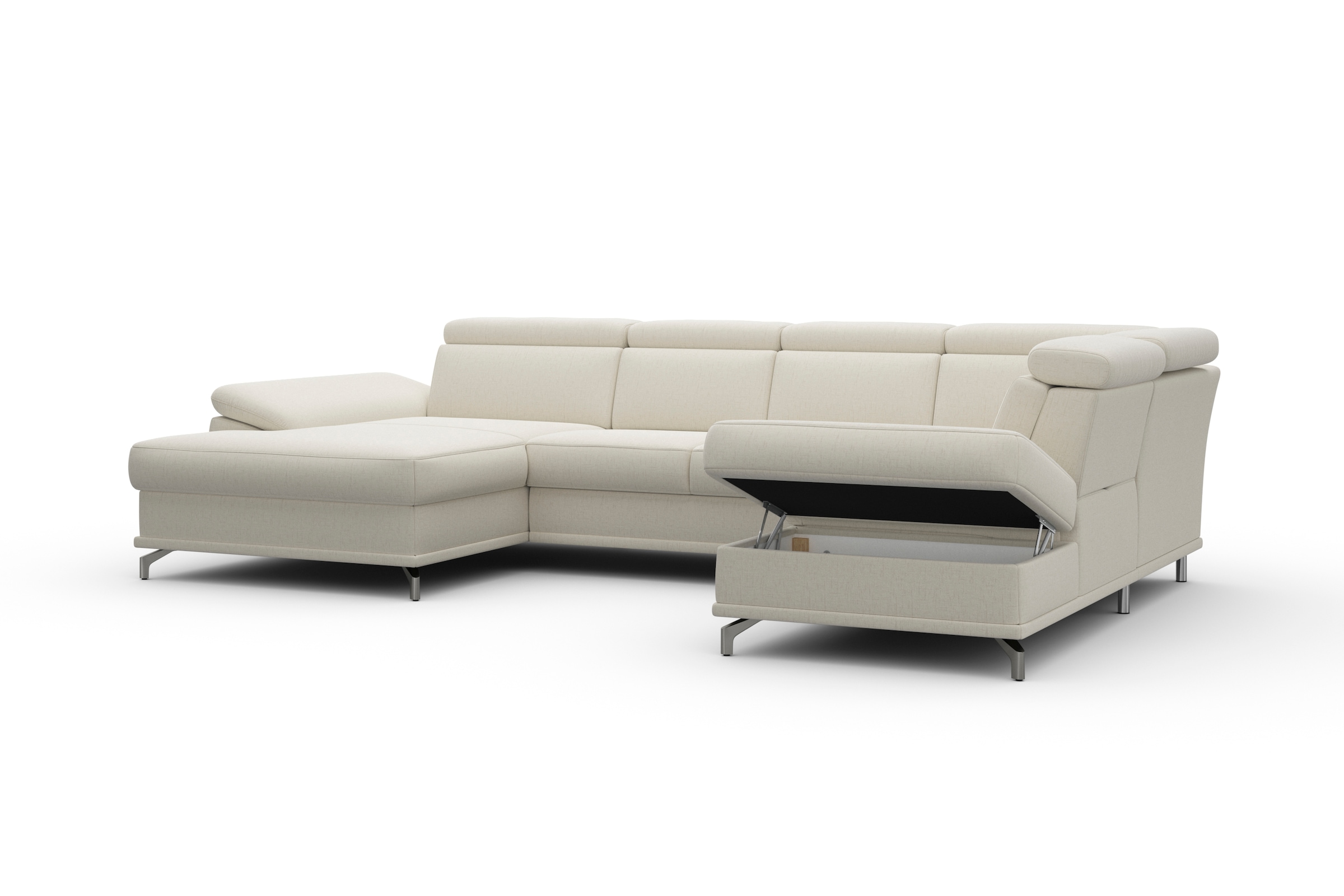sit&more Wohnlandschaft »Cabrio U-Form, mit Sitztiefenverstellung, Arm- und Kopfteilverstellung«, 3 Nierenkissen, Federkern, optional Bettfunktion und Stauraum