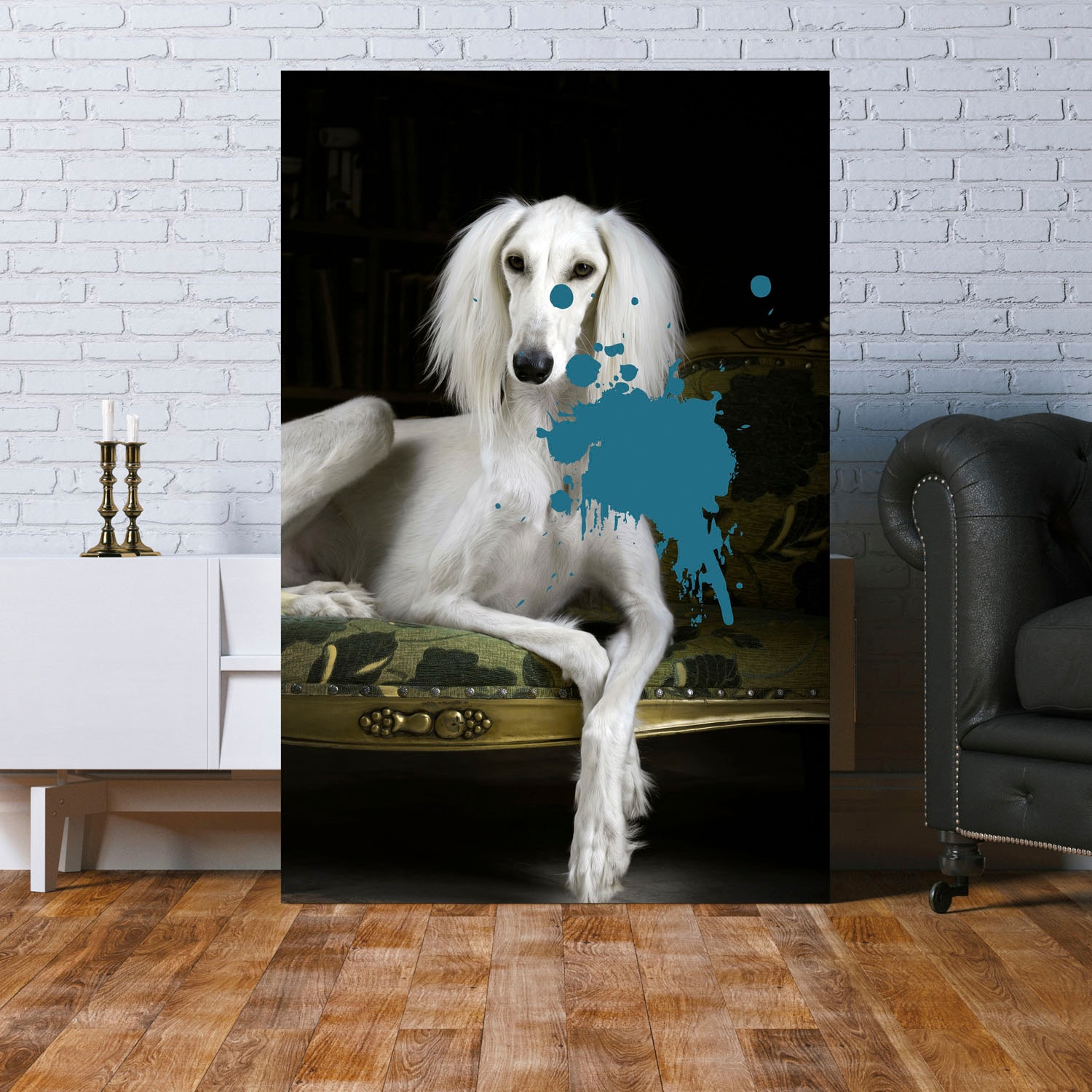 queence Acrylglasbild »Hund mit Farbklecks«, Kunst-Gemälde-Hund-Hundebilder-Historische Persönlichkeiten-Formen-Haustiere, Fine Art-Print in Galeriequalität