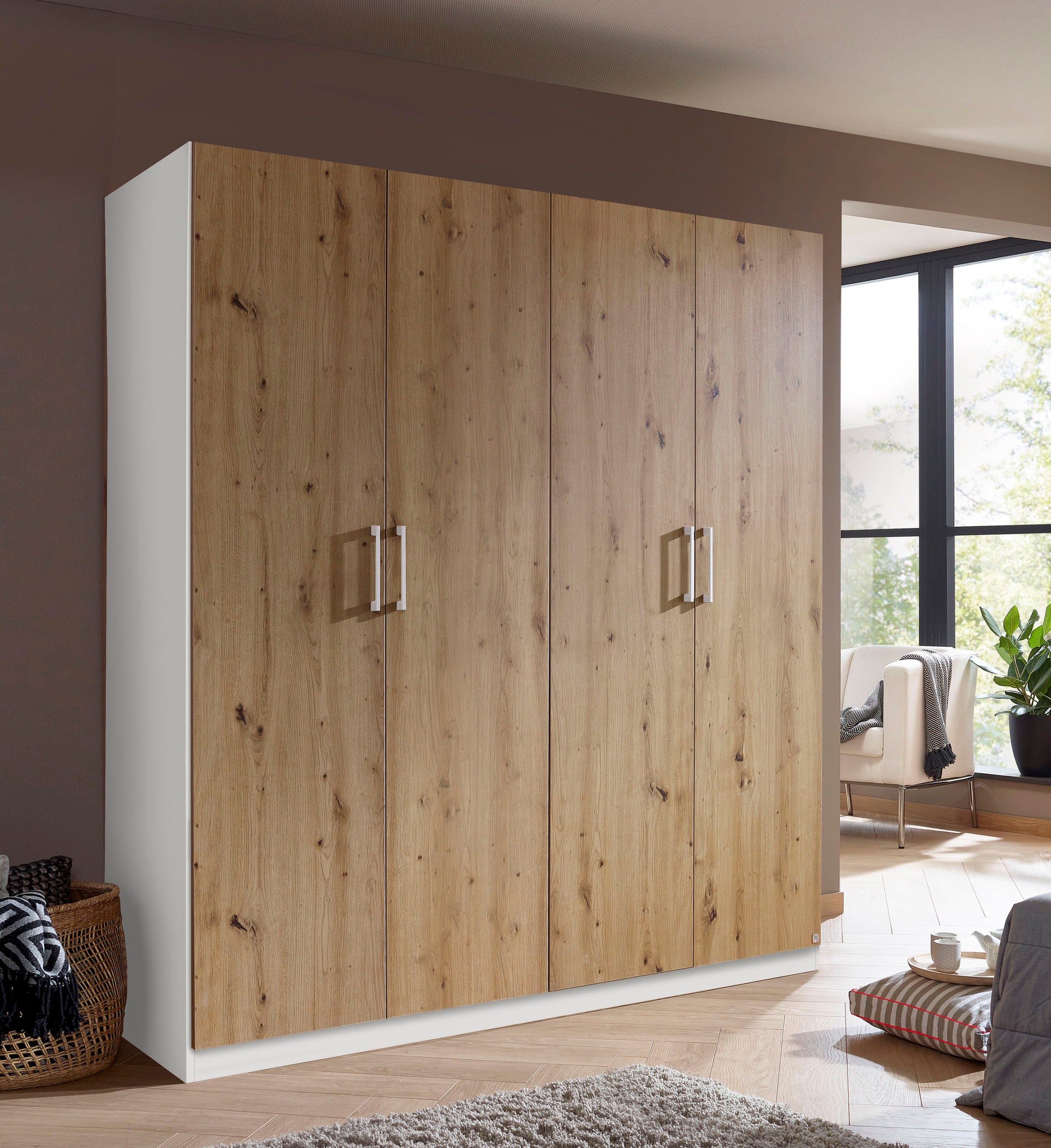 rauch Drehtürenschrank »Kleiderschrank Schrank Garderobe Wäscheschrank COSMO«, mit zusätzlichen Einlegeböden, Metallgriffe in Weiß MADE IN GERMANY